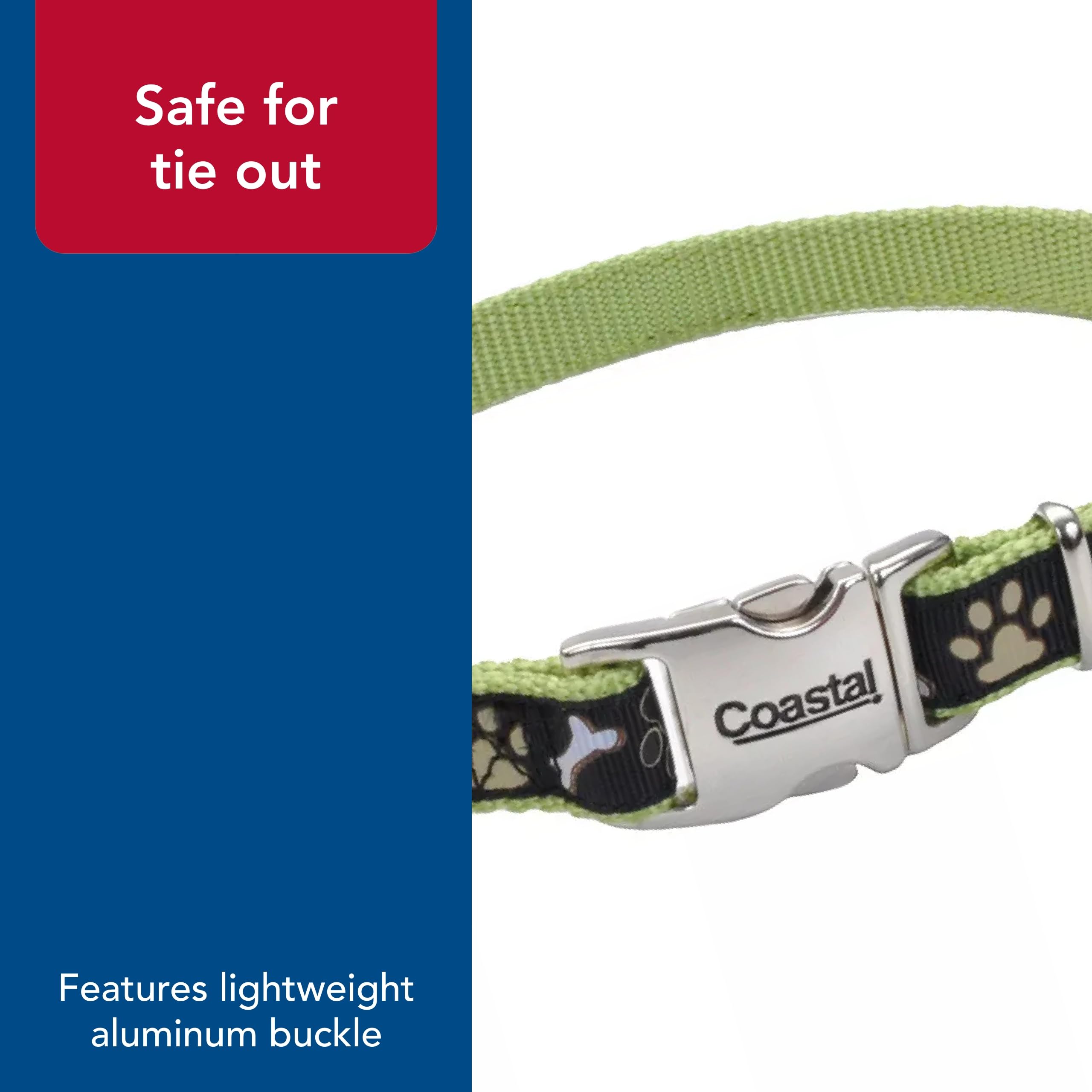 Coastal Pet - Ribbon - Adjustable Dog Collar With Metal Buckle, Brown Paws And Bones, 5/8' X 12'-18'