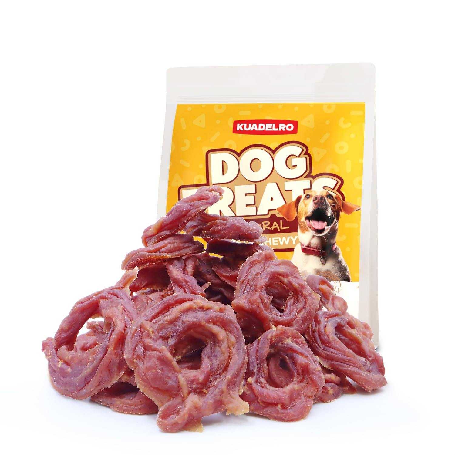 KUADELRO Duck Rings Dog Treats, Natural Duck Breast Jerky Rawhide-Free Soft Chews Healthy Dog Training Treats for Small Medium L