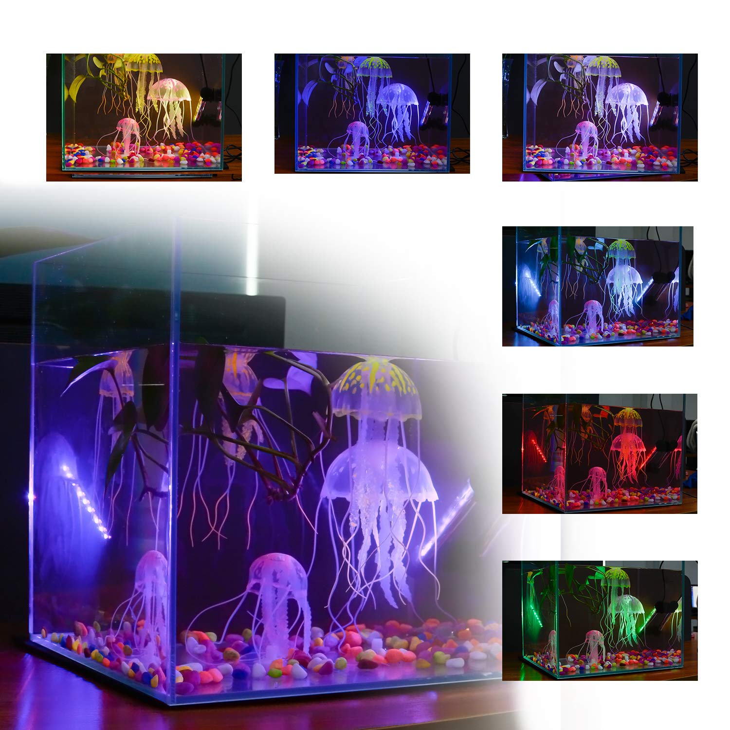 S Smiful Led Aquarium Lights, Underwater Fish Tank Lights Rgb Waterproof Color Changing Adjustable Memory Submersible Remote Control Aquarium Tank Sucker Hood Strip Lamp Waterfall Lights, 7.5 Inch