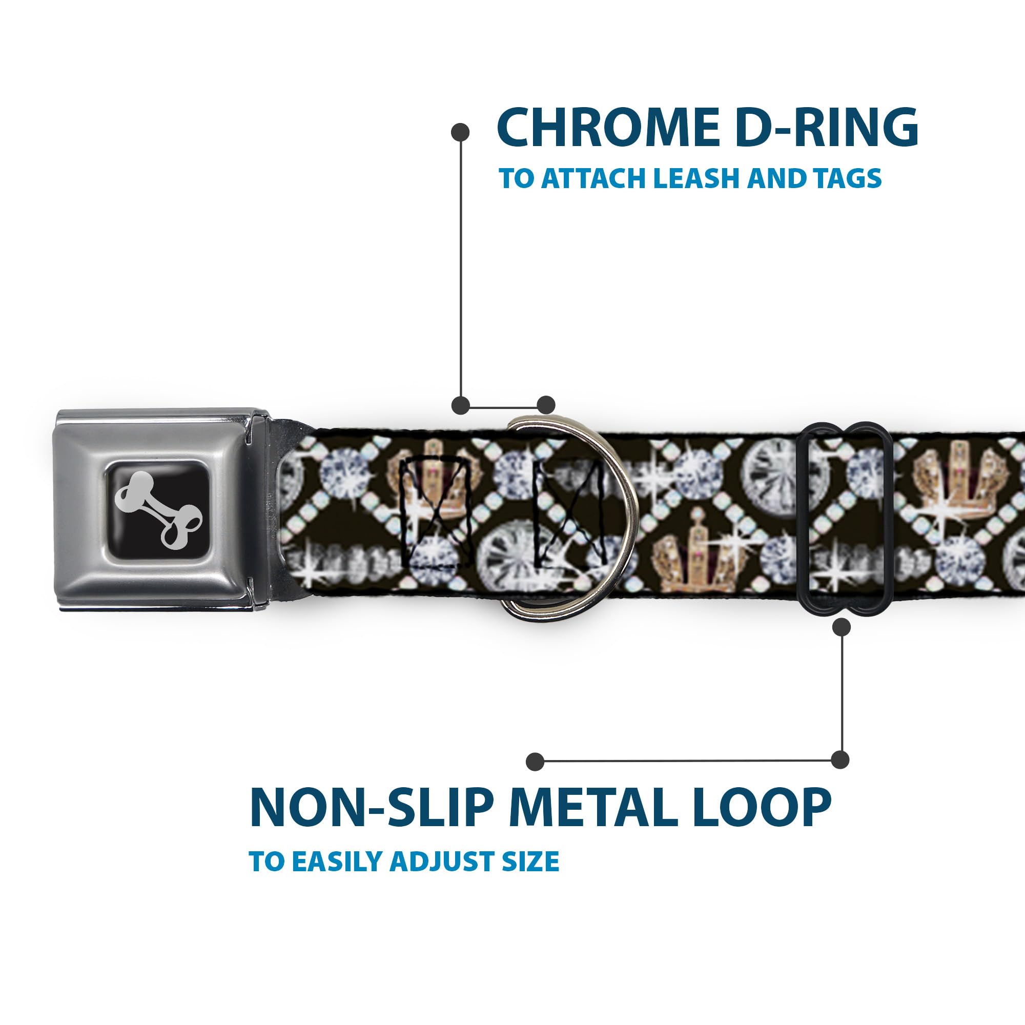 Buckle-Down Seatbelt Buckle Dog Collar - Bling - 1' Wide - Fits 11-17' Neck - Medium