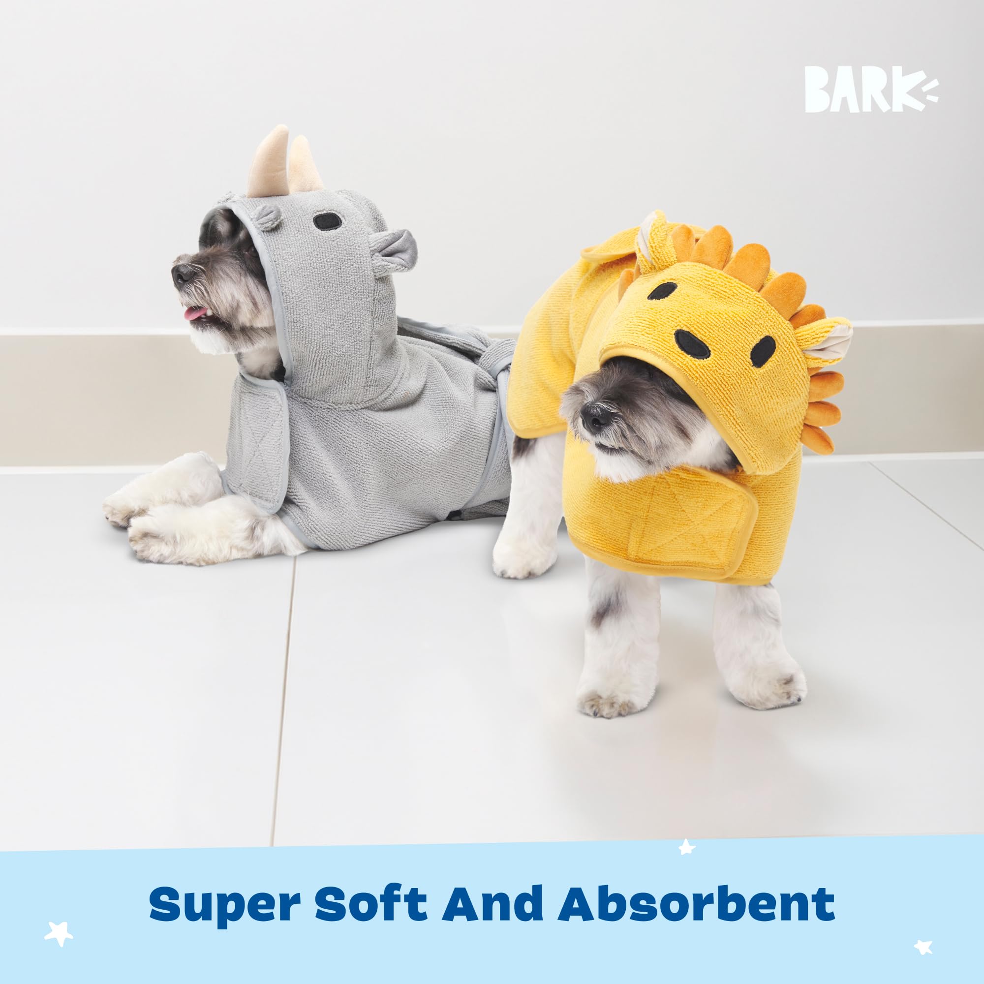Barkbox - Premium Absorbent Hooded Dog Bathrobe Towel Bundle - Quick Drying Pet Towel For Bath & Beach Trips - Luxurious & Soft Bathrobe Towel For Dogs Of All Breeds - Lion & Rhino - Small
