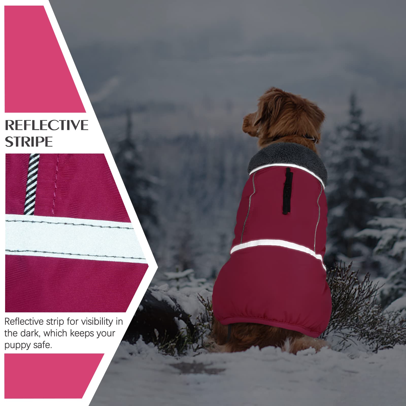 Qbleev Warm Dog Coat Reflective Dog Jacket, Waterproof Dog Winter Coat Turtleneck Dog Clothes For Cold Weather, Thick Fleece Dog