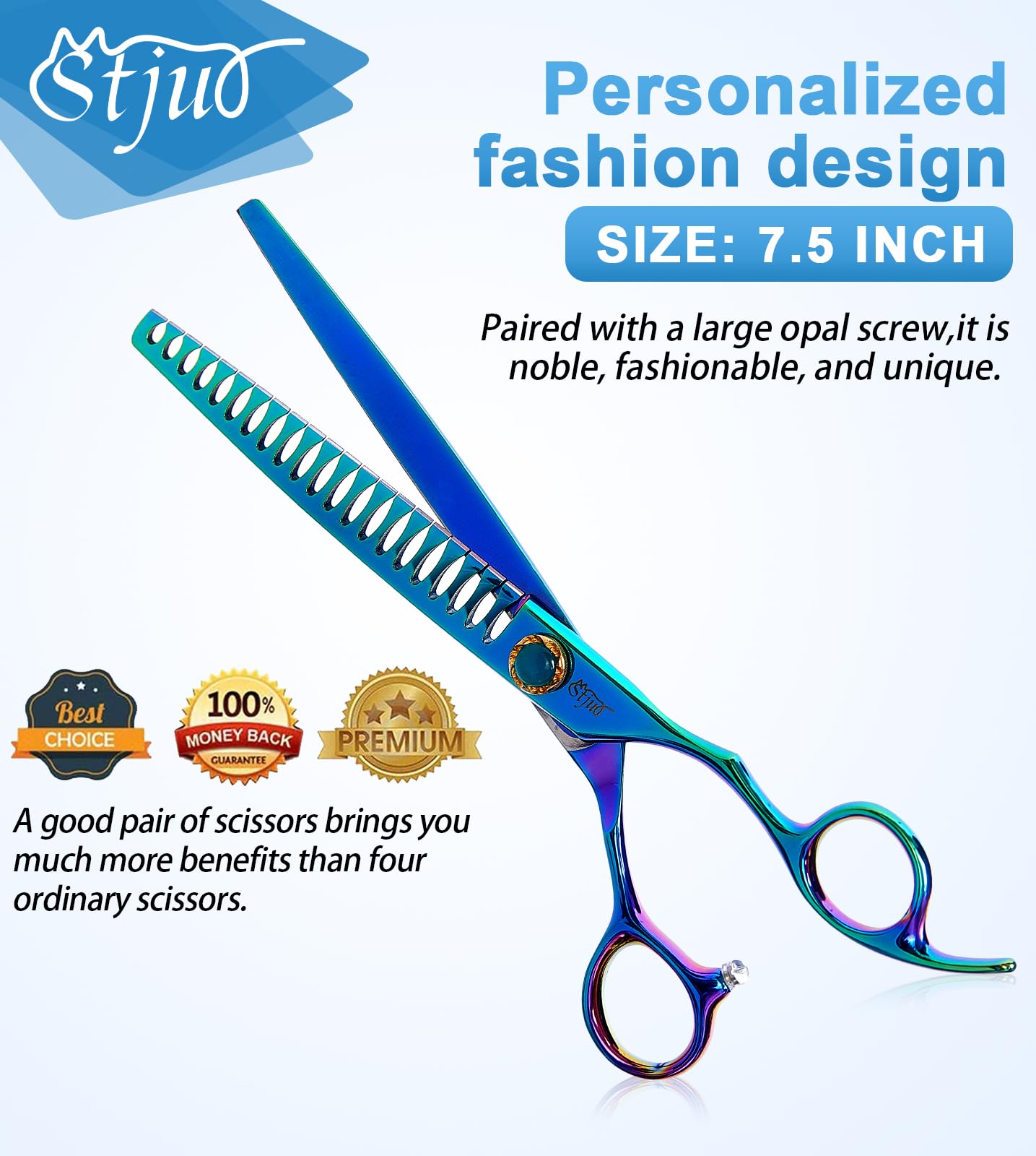 Stjuo 7.5'' Dog Chunker Scissors For Grooming 440C Stainless Steel Green Professional Pet Trimming Scissors Sharp Blades Cutting