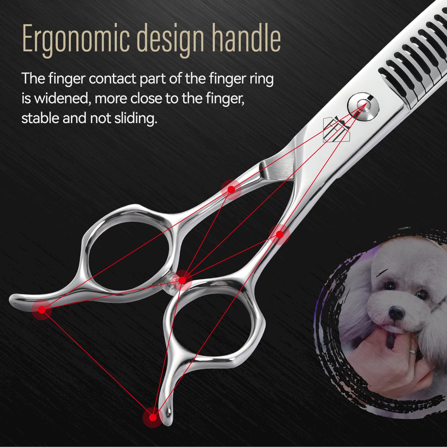 Fenice Totem Professional Dog Grooming Scissors, 85% Thinning Rate, 25 Curved Blade, Jp440C Steel, 7.0 Ergonomic Handle