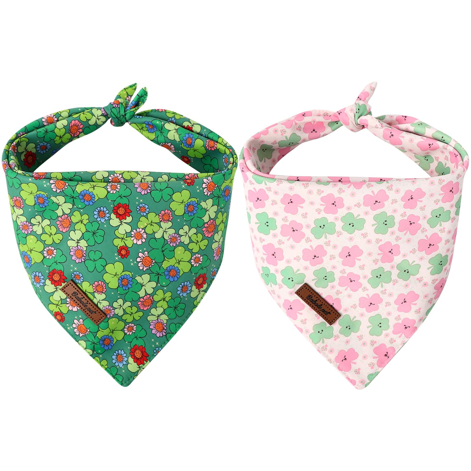 Babole Pet St Patricks Day Dog Bandanas 2 Pack, Green Flower Clover & Cute Clover Pattern St Patricks Dog Scarf Bib For Boy And 