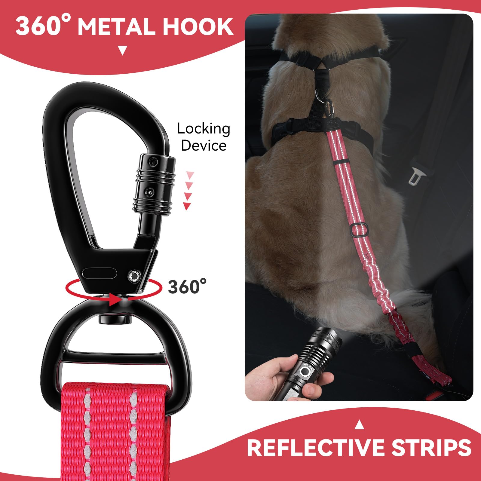 Pawaboo 2Pack Dog Seatbelt For Car, 3-In-1 Dog Seat Belt Bungee, Shockproof Dog Car Tether With Buckle & Hook Latch, Adjustable