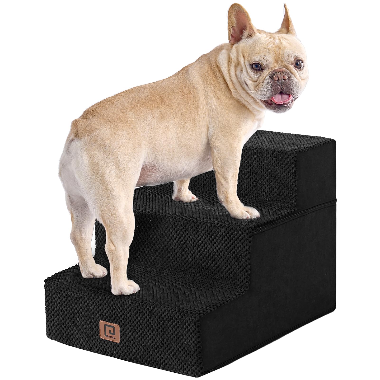 Eheyciga Dog Stairs For Small Dogs 13.5' H, 3-Step Dog Steps For Couch Sofa And Chair, Pet Steps For Small Dogs And Cats, Non-Slip Balanced Dog Indoor Ramp, Black