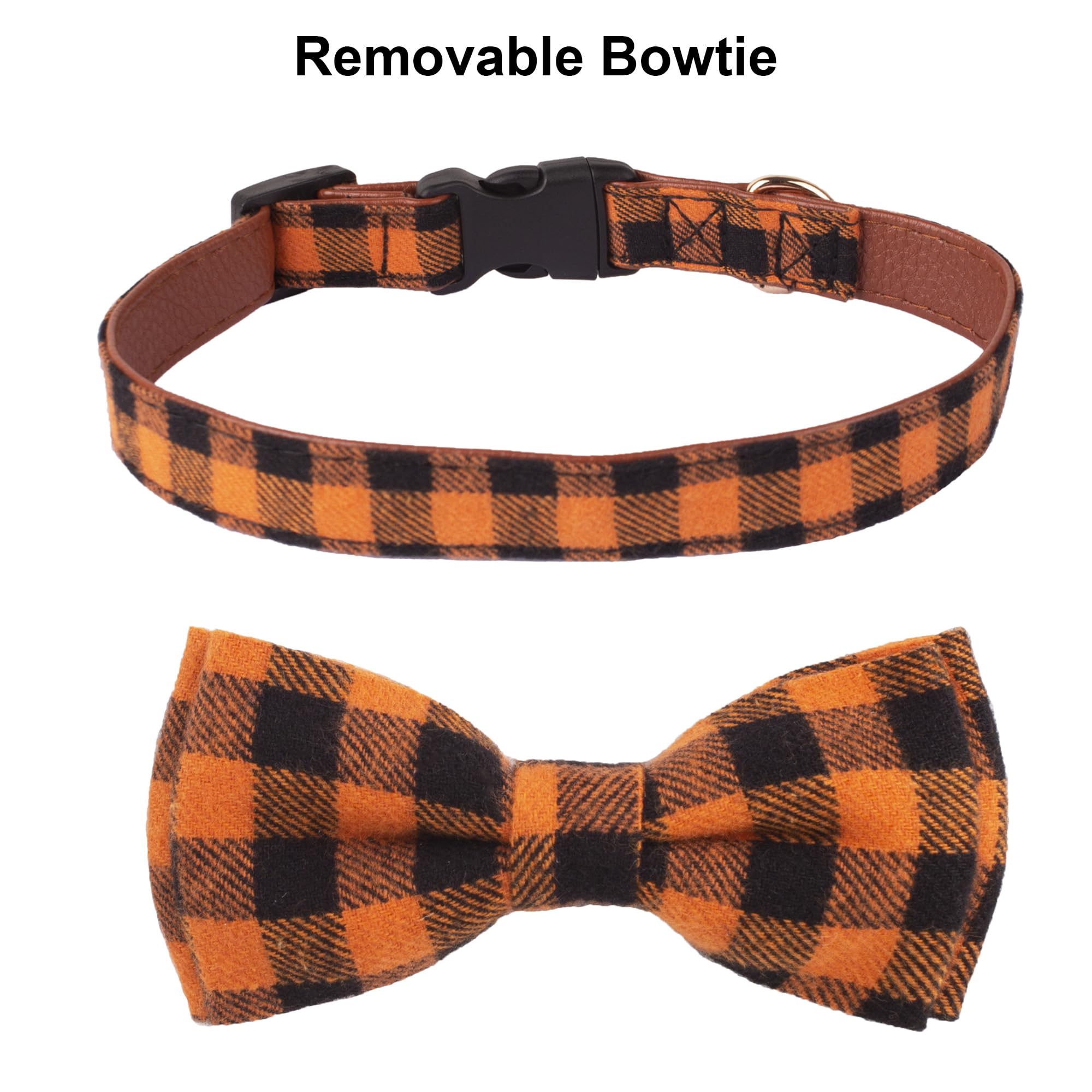 Adoggygo Halloween Dog Collar With Bow, Adjustable Plaid Dog Collars With Removable Bowtie Orange Purple Plaid Halloween Collars For Medium Dogs Pets (Medium, Orange&Purple)