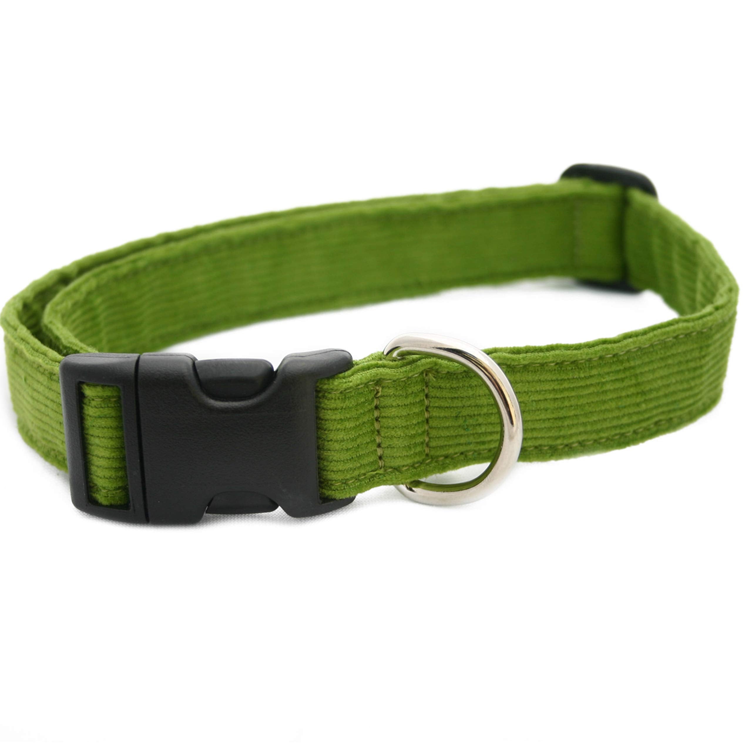Hemp Corduroy Dog Collar - No Pattern (1' Large, Avocado)