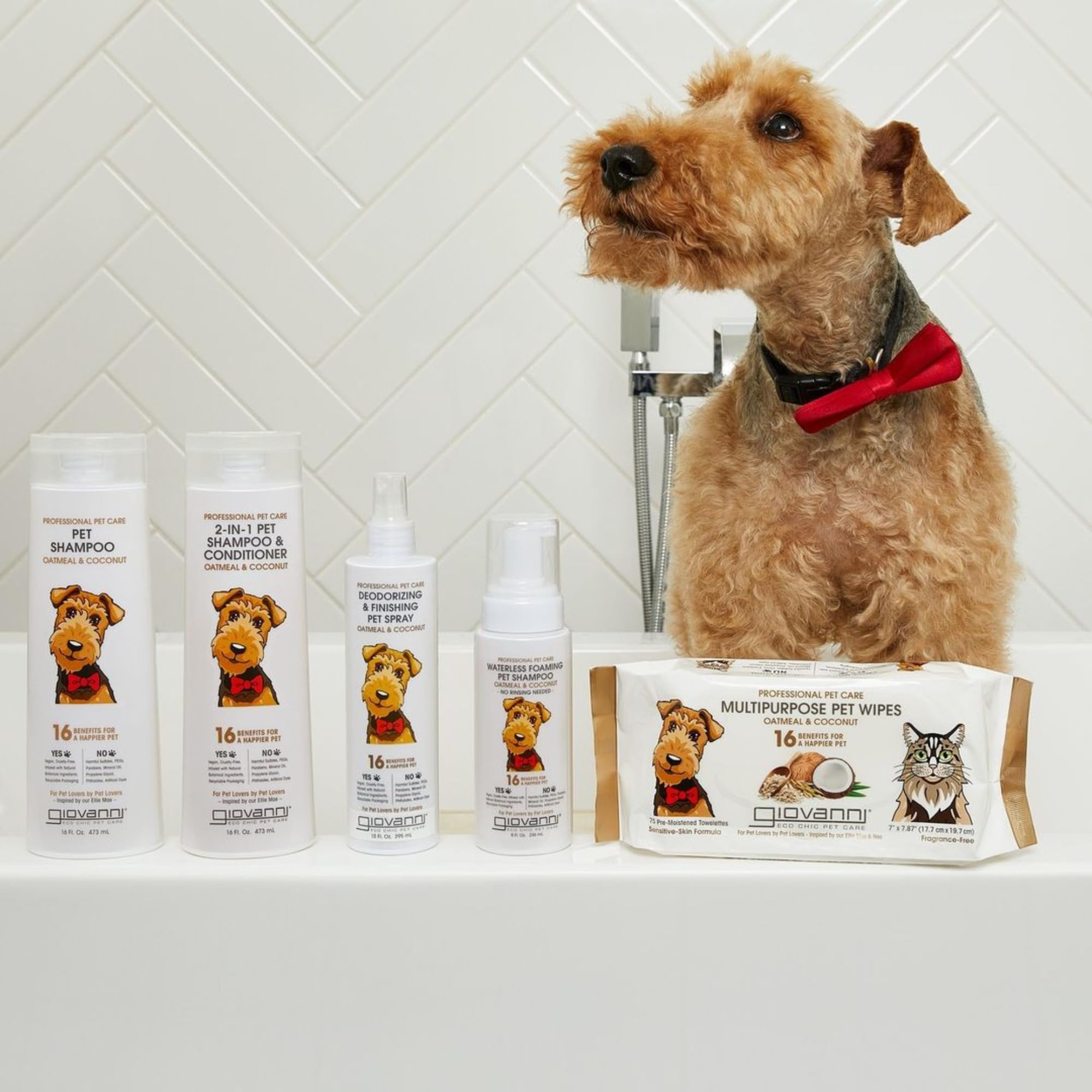 Giovanni Professional Pet Shampoo - Oatmeal & Coconut, Aloe Vera, For All Dog Fur Types, Deeply Cleanses, Silkens, Helps Neutralize Odors, Controls Static - 16 Oz