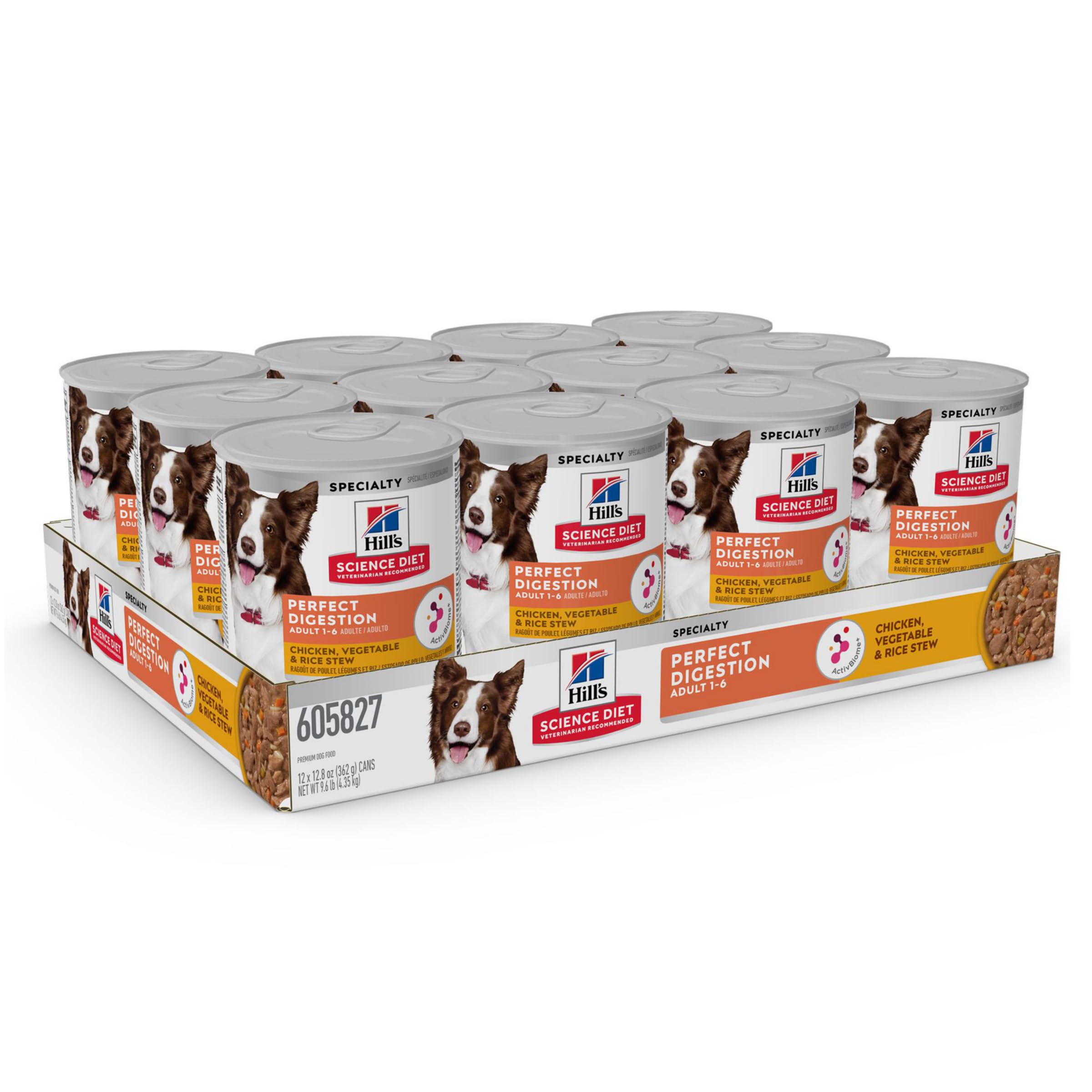 Hills Science Diet Perfect Digestion, Adult 1-6, Digestive Support, Wet Dog Food, Chicken, Vegetable & Rice Stew, 12.5 oz Can,