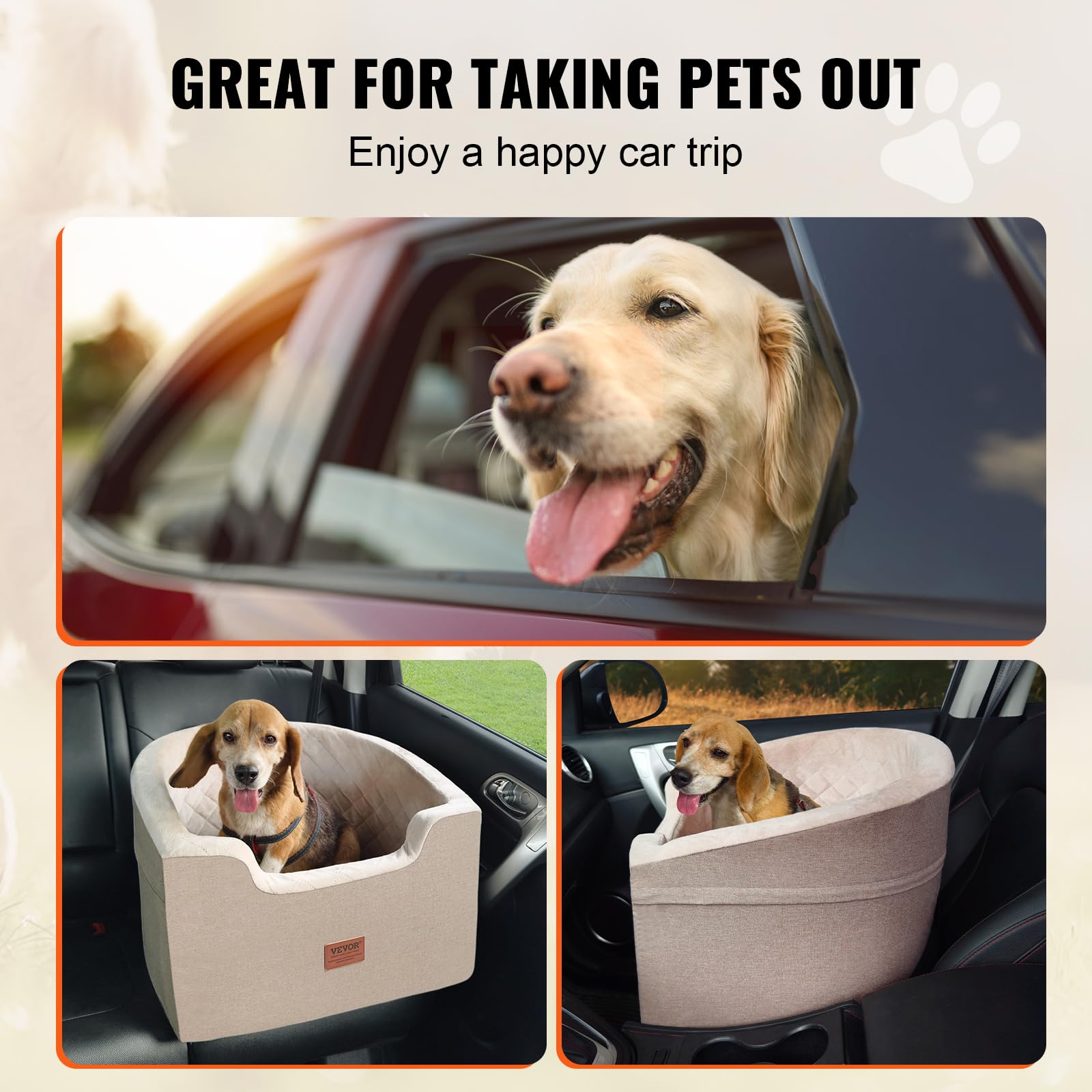 Vevor Dog Booster Car Seat Pet Car Seat For Small Medium Dog Up To 55 Lbs Brown