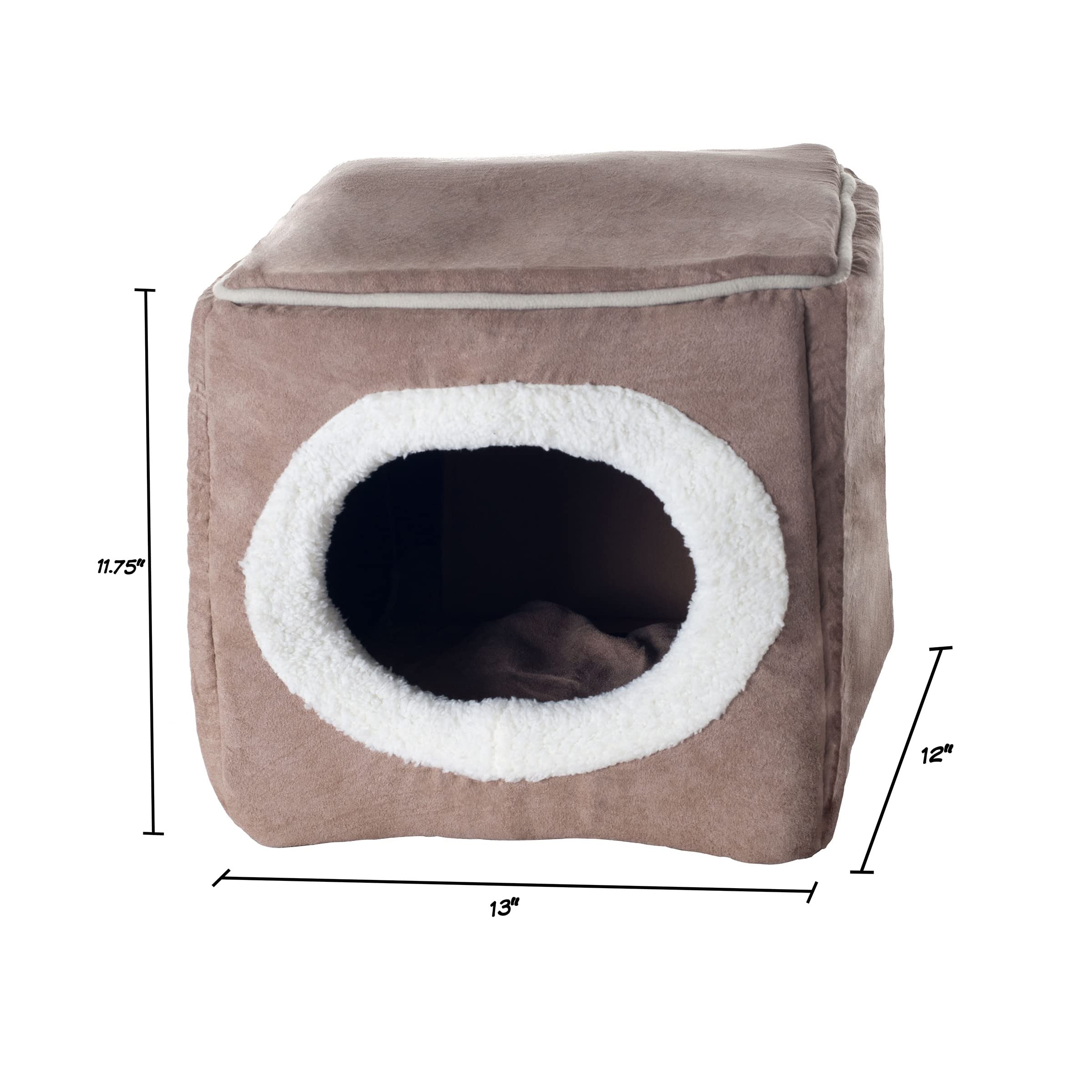 Petmaker Cozy Cave Enclosed Cube Pet Bed - Light Coffee, Medium