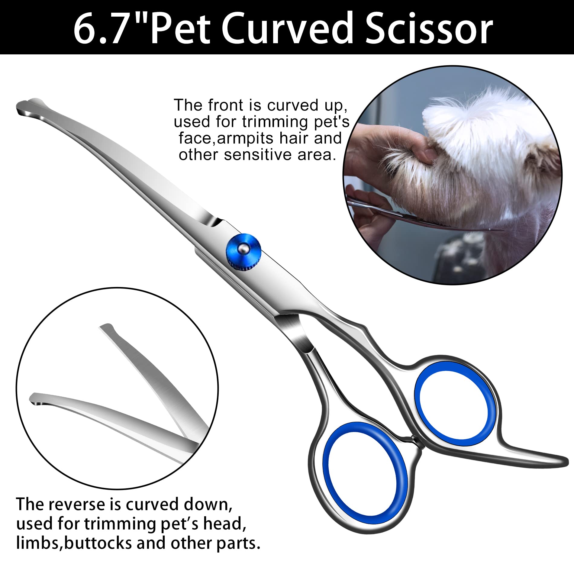 Wikdey Dog Grooming Scissors With Safety Round Tip,Professional Dog Grooming Kit,Dog Hair Shears Set,Incude Thinning? Curved?Str