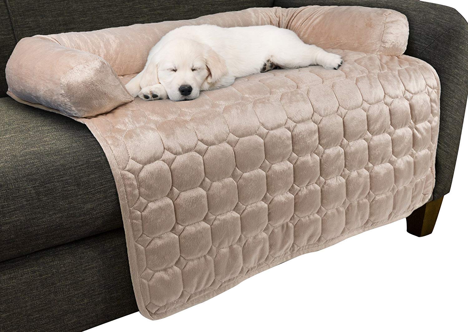 Couch Cover for Dogs - 35x35 Pet Furniture Protector with Memory Foam Bolster, Quilted Fabric, Non-Slip Water-Resistant Base Lay