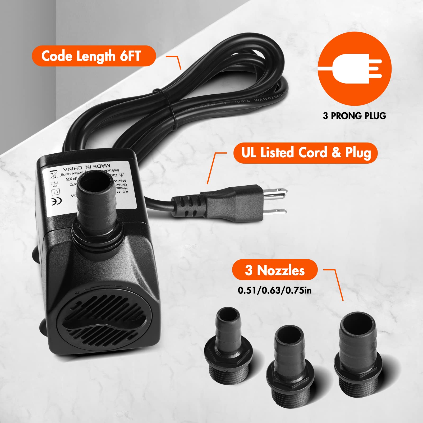 Simple Deluxe 400 GPH Submersible Water Pump, Durable Plastic, Black, Adjustable Intake for Aquariums, Fountains, Hydroponics