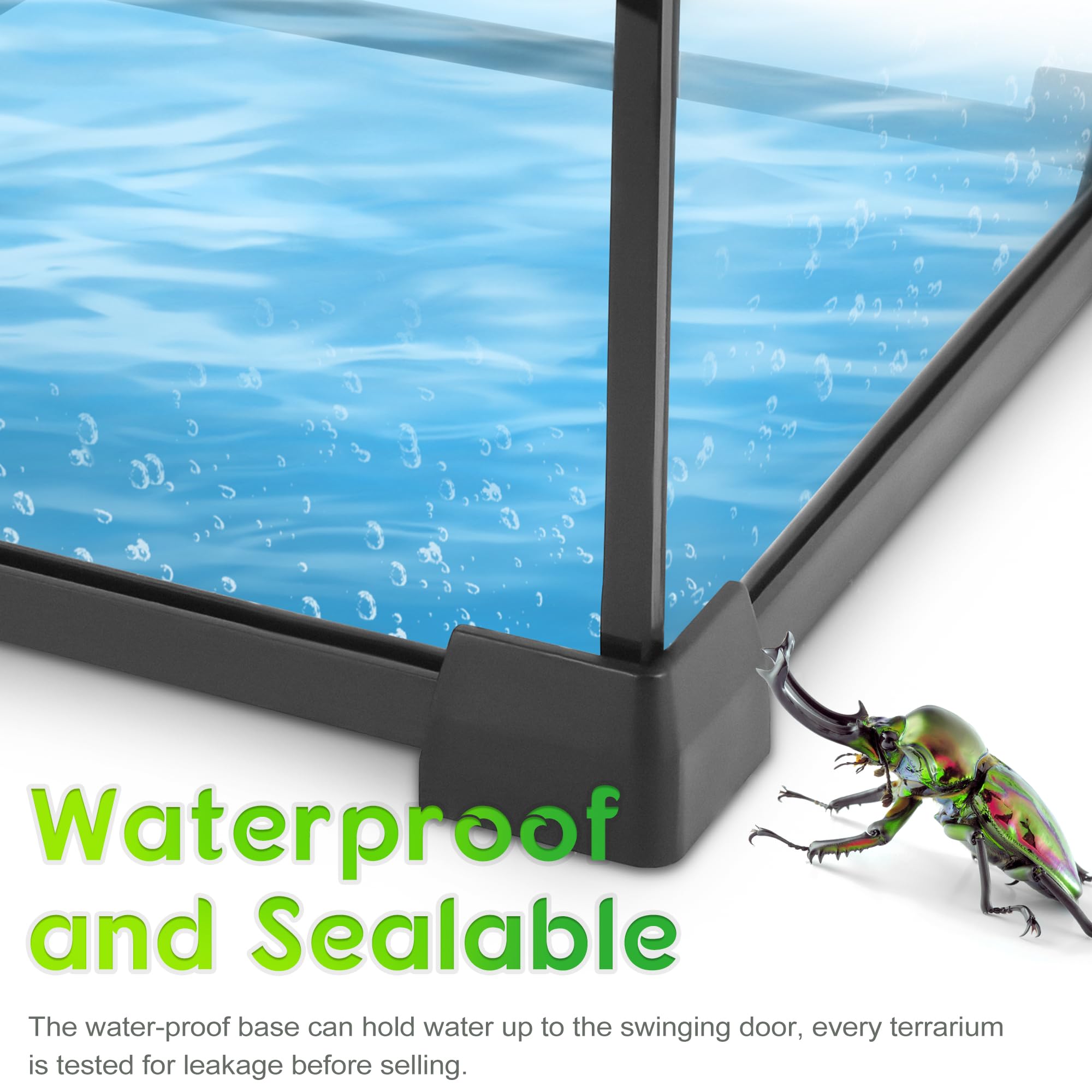 NEPTONION Mini Reptile Habitat Tank - 8"x8"x6" Tempered Glass with Aluminum Frame, Black, Model Terr-PT