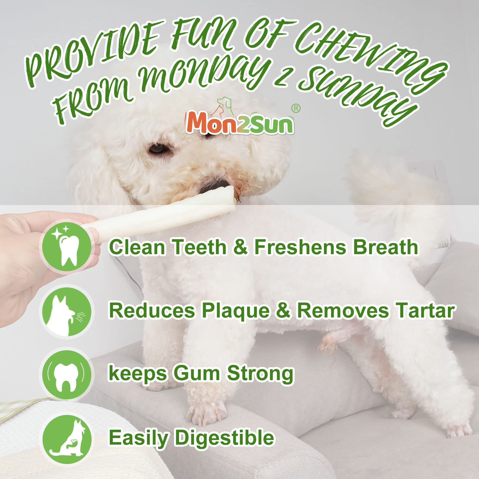 MON2SUN Dog Rawhide Rolls Twist Sticks 6.5 Inch Chew Treats Natural Flavor 60 Count for Puppy and Small Dogs