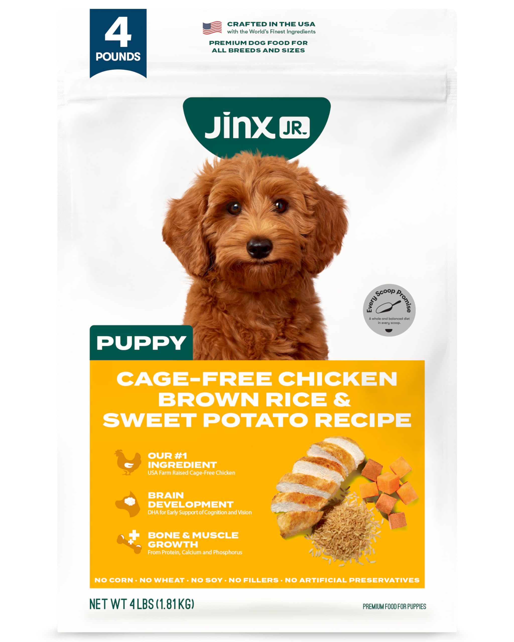 Jinx Premium Dry Dog Food, Puppy - Real Chicken, Brown Rice & Sweet Potato Kibble for Puppies with DHA, Protein & Calcium for Br