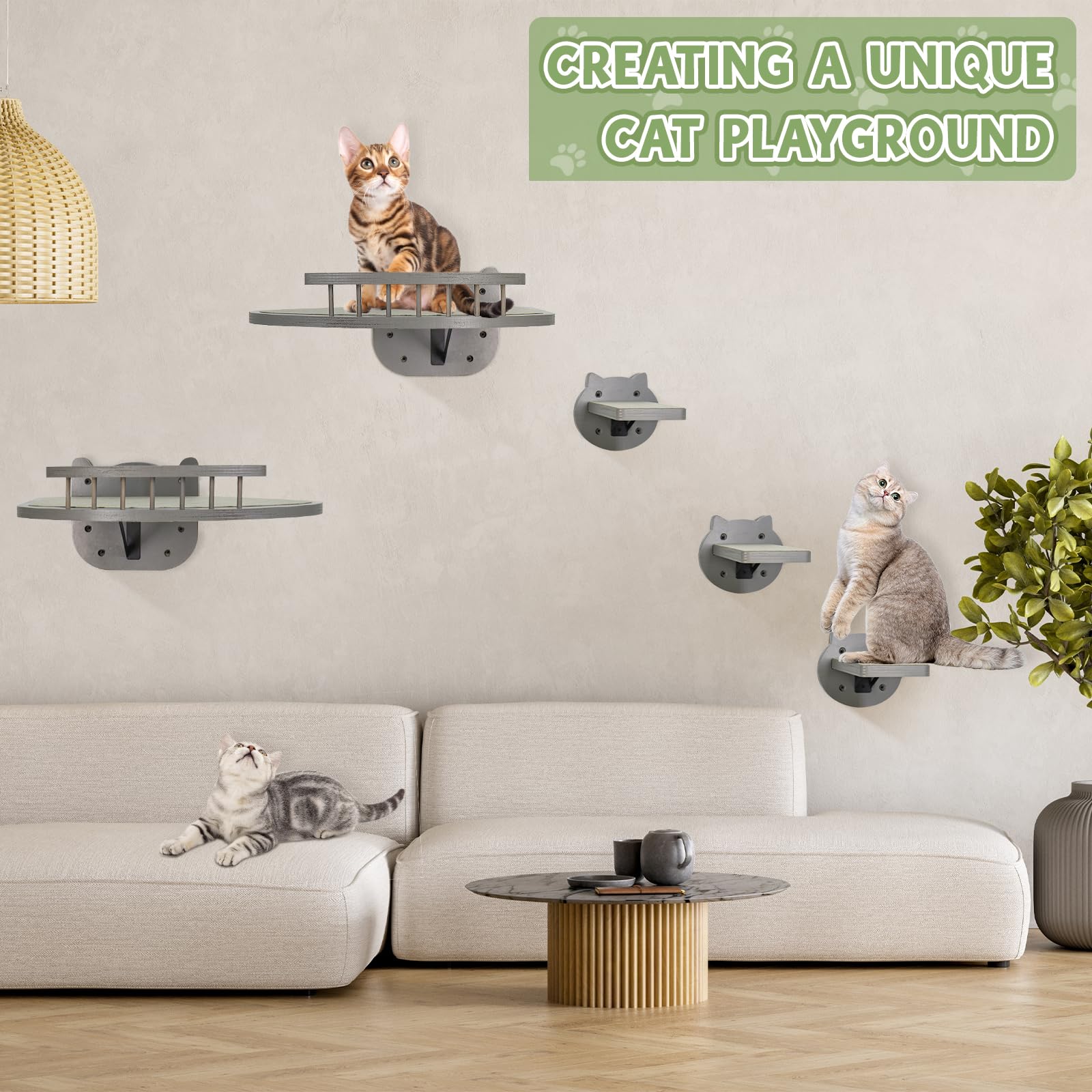 Y&Me Ym Cat Wall Shelves, Cat Shelves And Perches For Wall, Wood Cat Wall Furniture With 3 Cat Wall Steps Cat Scratch Post, Indo