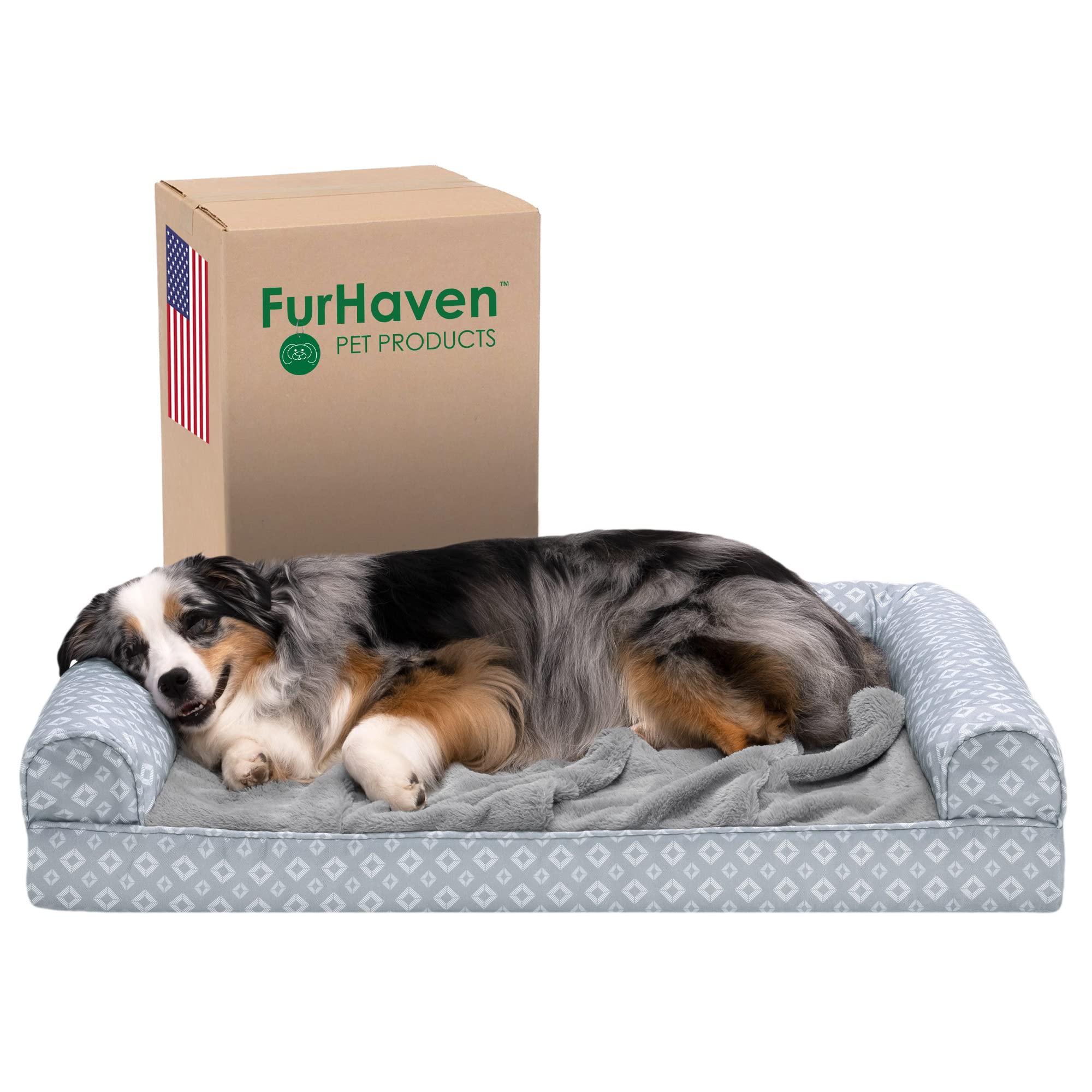 Furhaven Cozy Orthopedic Dog Bed For Large/Medium Dogs W/ Removable Bolsters & Washable Cover, For Dogs Up To 55 Lbs - Plush & D