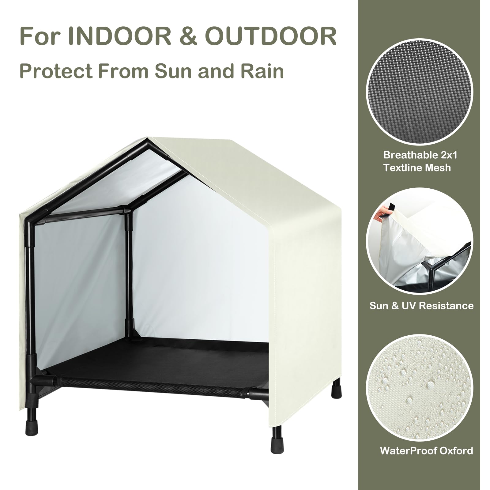 CAREDPETS Elevated Dog Bed House - Waterproof Canopy for Small Medium Dogs, 24" x 24", Gray