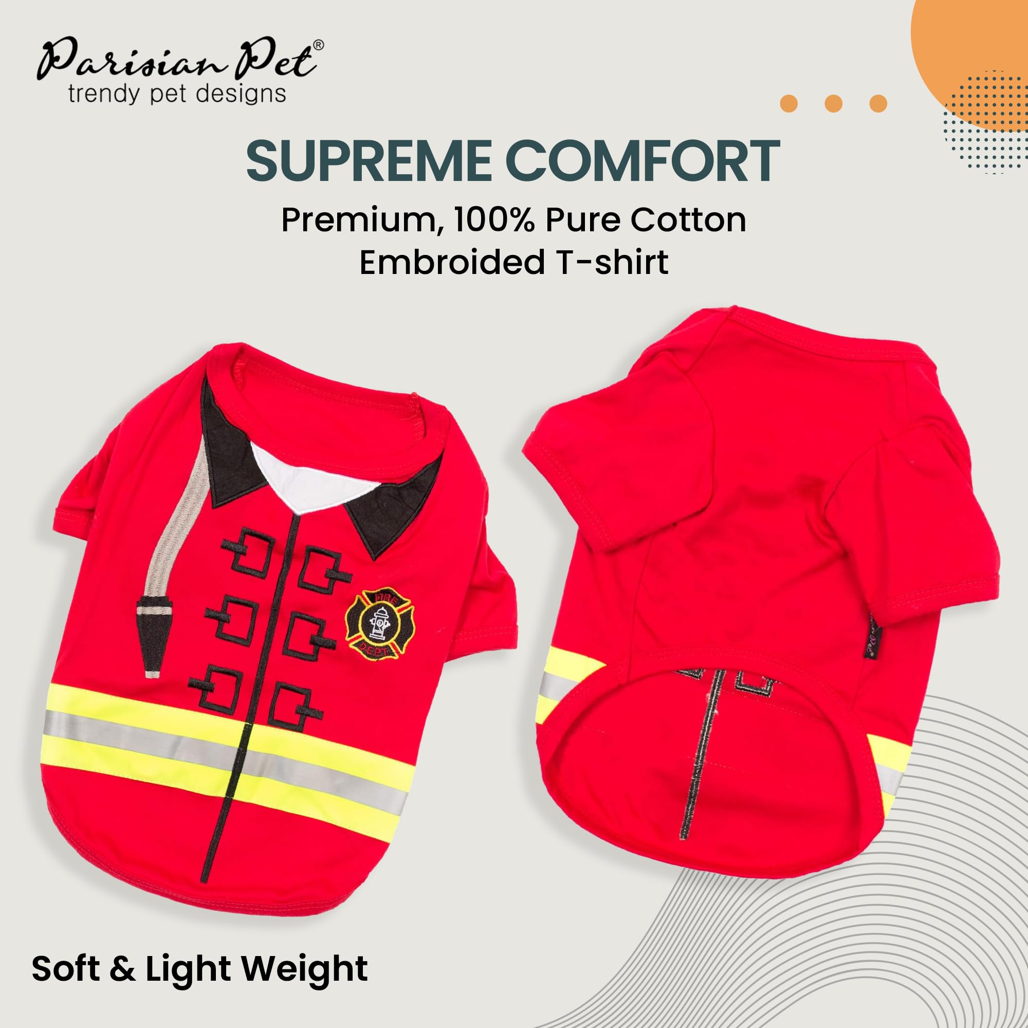 Parisian Pet Dog Shirt - Embroidered Dog Fireman Costume - 100% Cotton And Polyester Pet Clothes - Sleeved Halloween Outfit - Dog Costume Halloween - Red Dog Costumes For Large Dogs - 2Xl