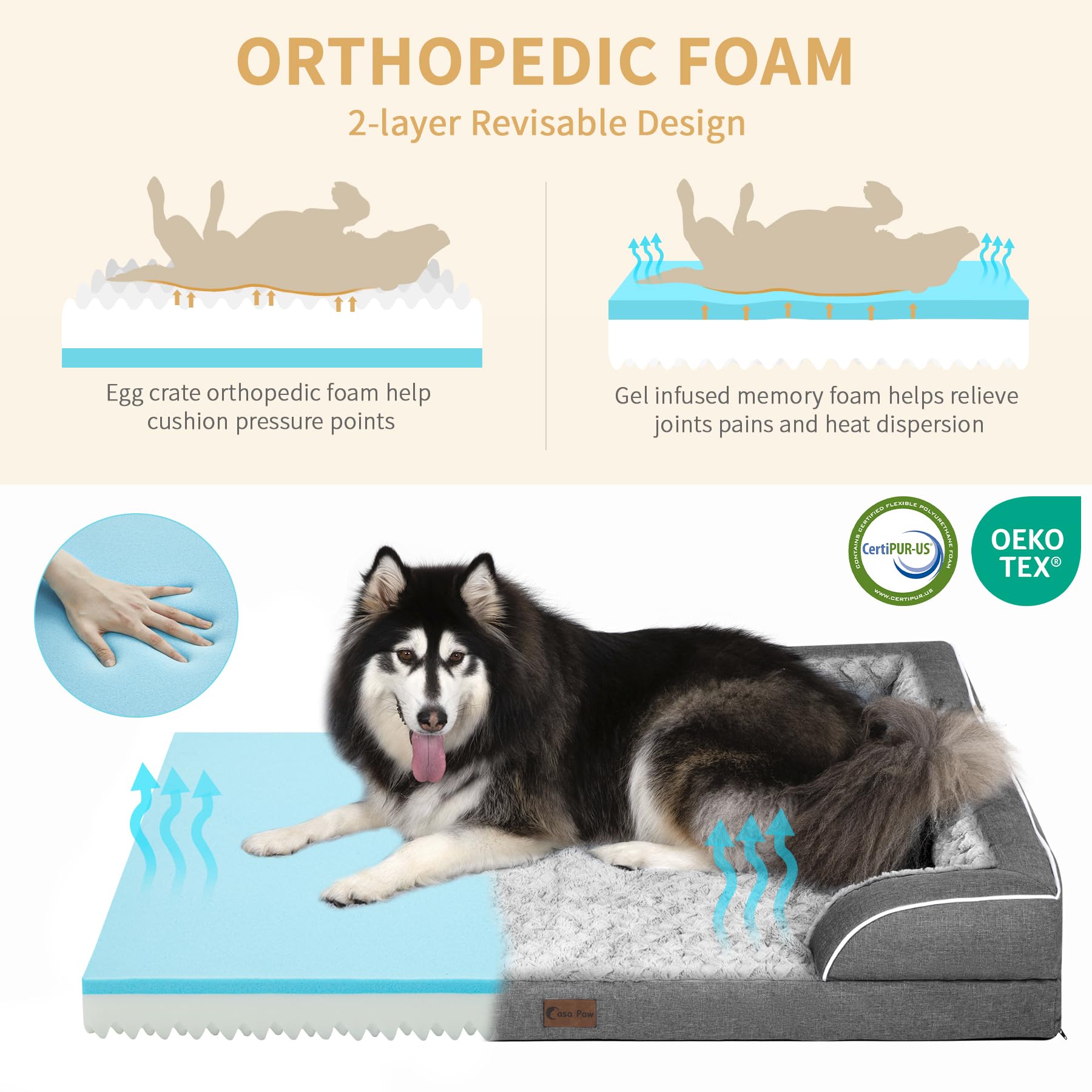 Casa Paw Orthopedic Xl Dog Bed For Extra Large Dogs, Waterproof Memory Foam Dog Beds With Sides, Non-Slip Bottom And Egg-Crate F