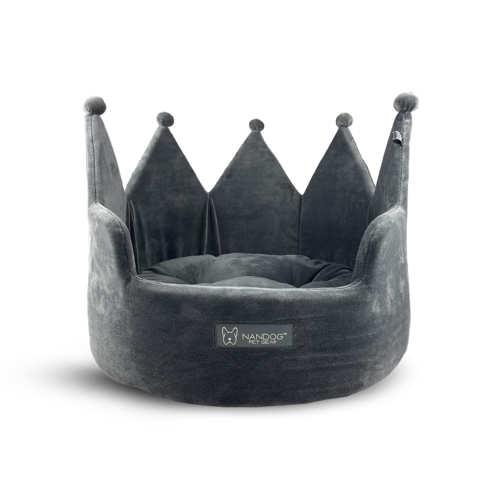 Nandog Crown Cozy Round Bed In Dark Gray - Ultra Soft Micro Plush Fabric - Washable, Crate-Compatible & Perfect For Small Dogs &
