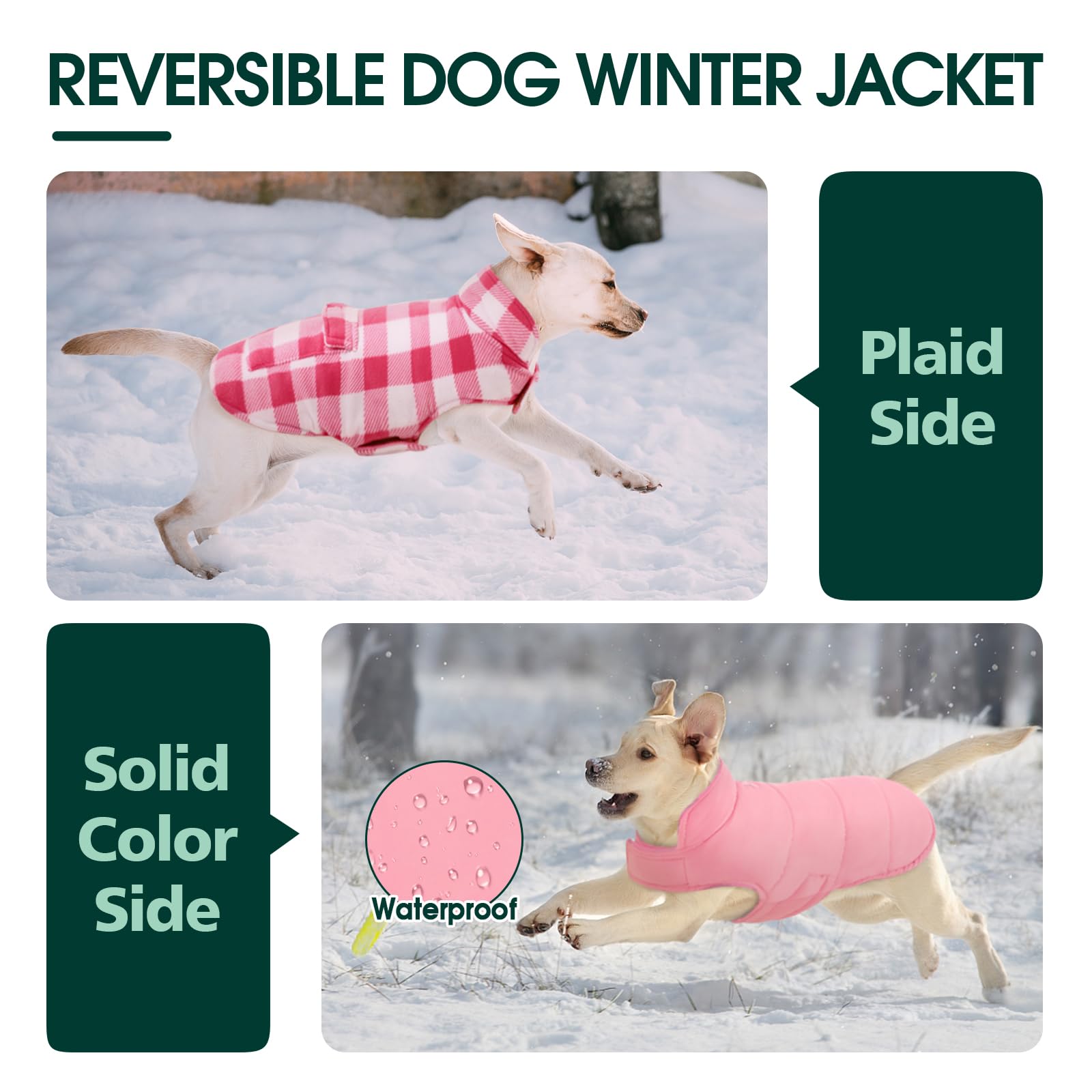 Kuoser Winter Coat, Windproof Fleece Jacket British Style Plaid Cold Weather Vest, Reversible Cozy Warm Dog Clothes, Pet Apparel