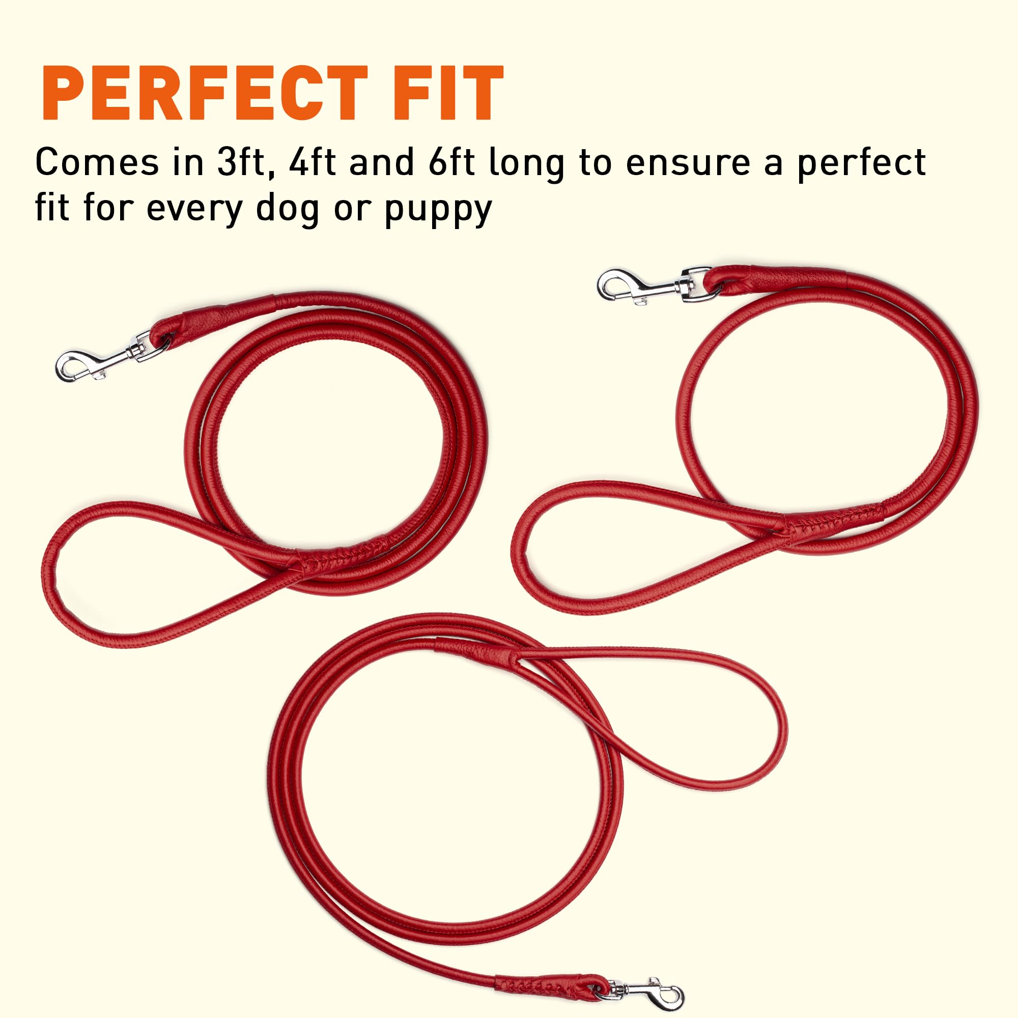 Dogline Rolled Leather Dog Leash - For Small, Medium And Large Breeds - Soft And Padded Lead Luxury Design - Red - 1/4In W X 6Ft L
