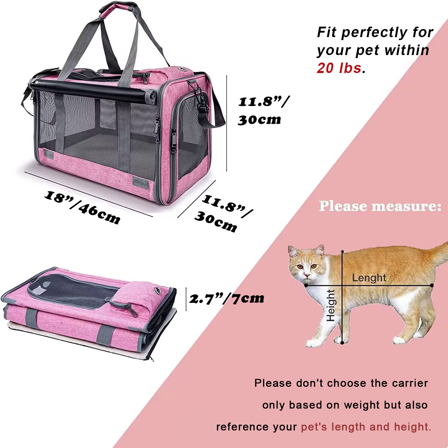 Gapzer Pet Carrier For Large And Medium Cats, Soft-Sided Pet Carrier For Big Medium Cats And Puppy, Dog Carriers Cat Carriers,Pe