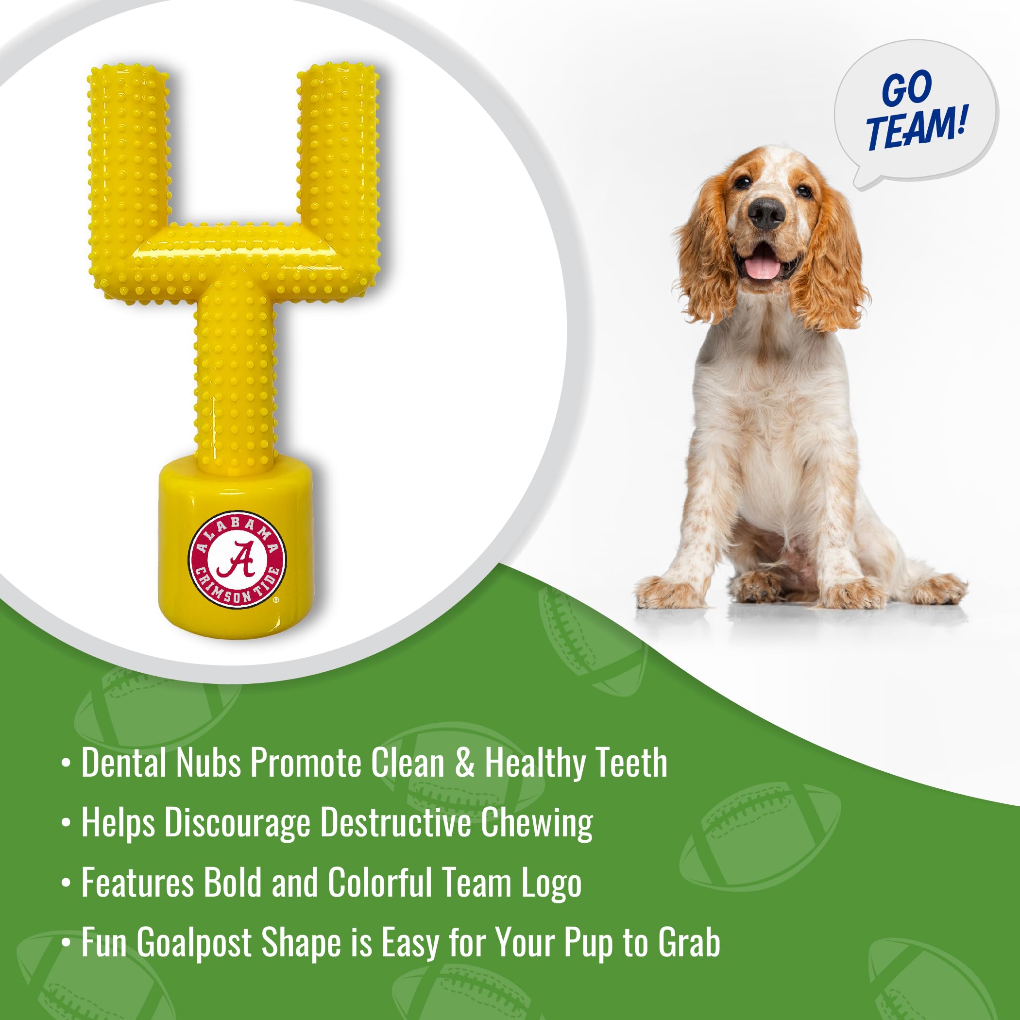 Ncaa Alabama Crimson Tide Mega-Chew Hard Nylon Bacon-Flavored Dog Bone Football Goal-Post Chew Toy. Interactive, Tasty & Fun Dog