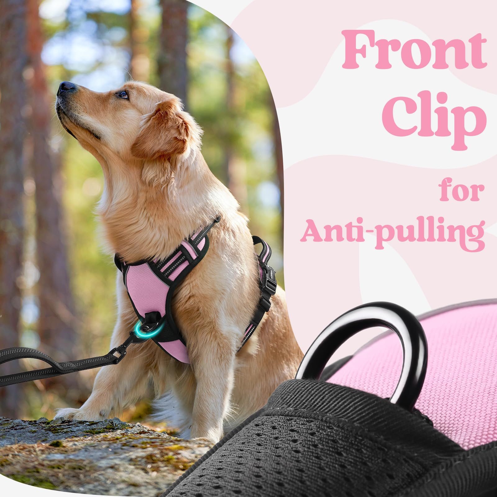 Rabbitgoo Dog Harness For Large, No Pull Pet Harness With 3 Buckles, Adjustable Soft Padded Pooch Vest With Instant Control Handle, Easy Walking Reflective Pet Vest For Extra Large Dogs, Pink, Xl