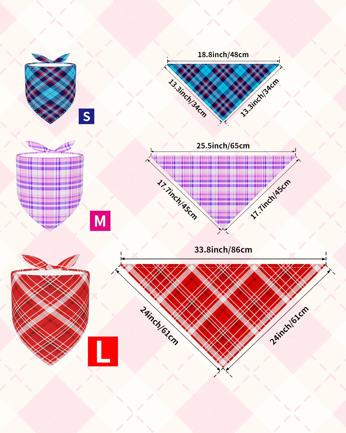 Pet Show 15 Pack Plaid Dog Bandanas Bulk Large Medium Small 3 Mixed Sizes Classic Dogs Head Scarves Puppy Triangle Bibs Kerchief