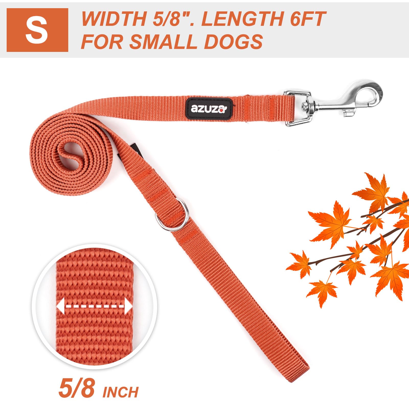 Azuza 3 Pack Fall Nylon Dog Leashes Strong & Durable Basic Dog Leash With Easy To Use Collar Hook For Small Dogs, S (6Ft,5/8'')