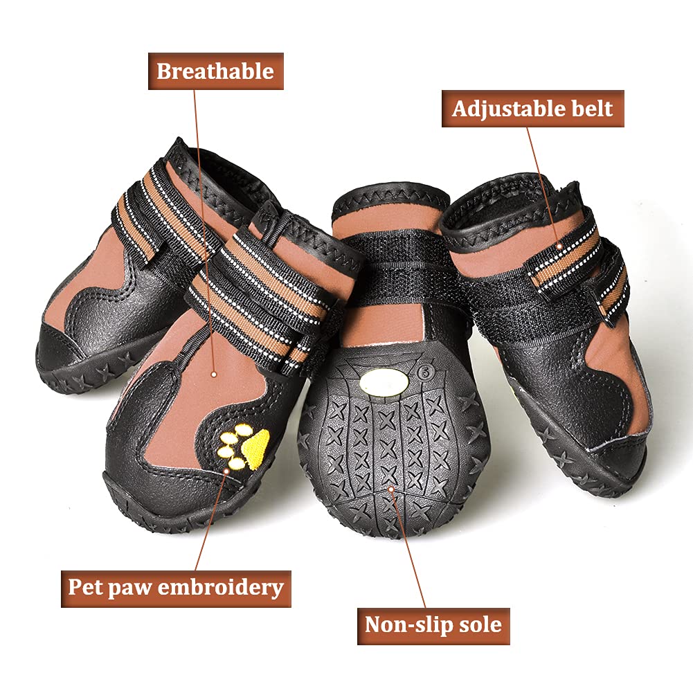 Covertsafe& Dog Boots For Dogs Non-Slip, Waterproof Dog Booties For Outdoor, Dog Shoes For Medium To Large Dogs 4Pcs With Rugged Sole Black-Brown,Size 4: (2.6''X2.1'')(L*W) For 31-40 Lbs