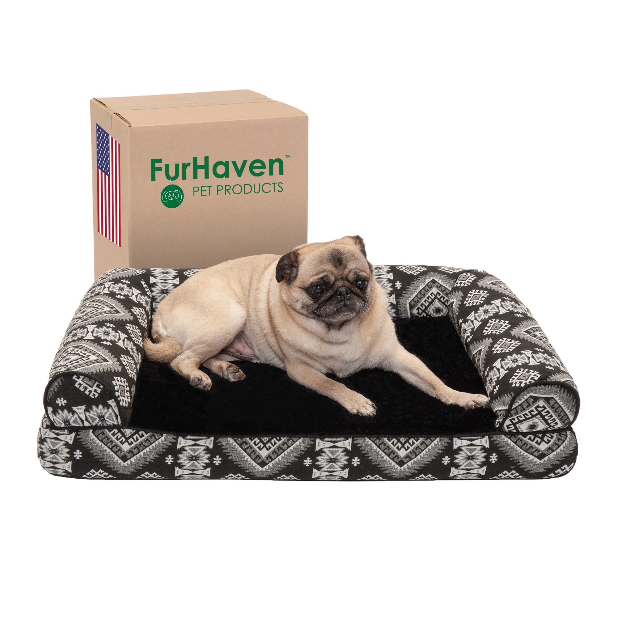 Furhaven Orthopedic Dog Bed for Medium/Small Dogs w/ Removable Bolsters & Washable Cover, For Dogs Up to 35 lbs - Plush & Southw