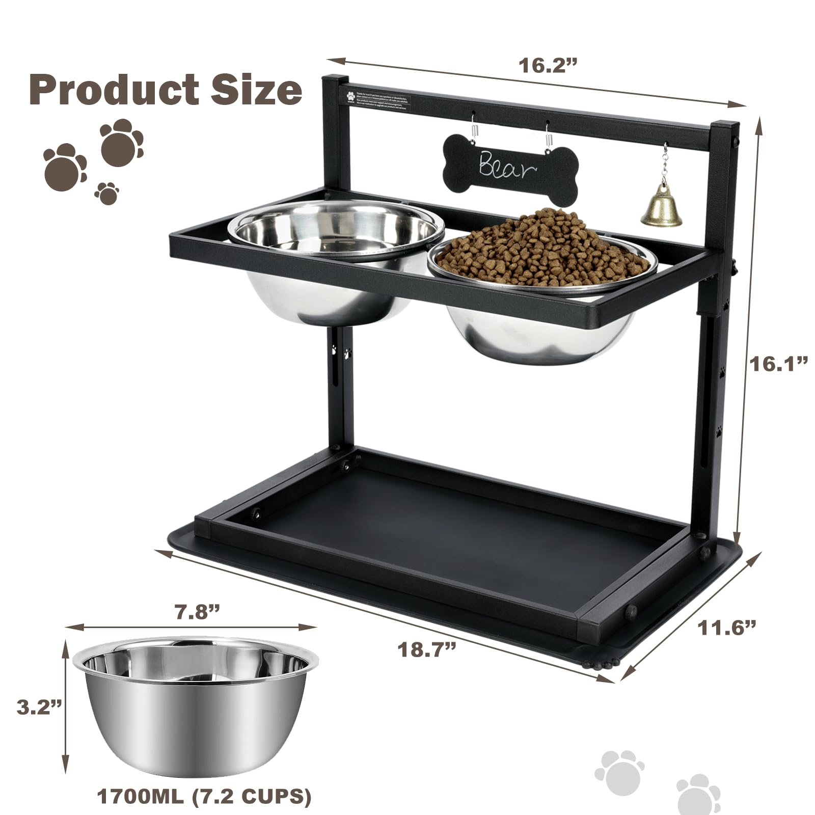 SHAINFUN Elevated Dog Bowls with Slow Feeder,Raised Dog Bowl Stand for Large Dogs Adjustable Height with Two 1700ML Stainless St