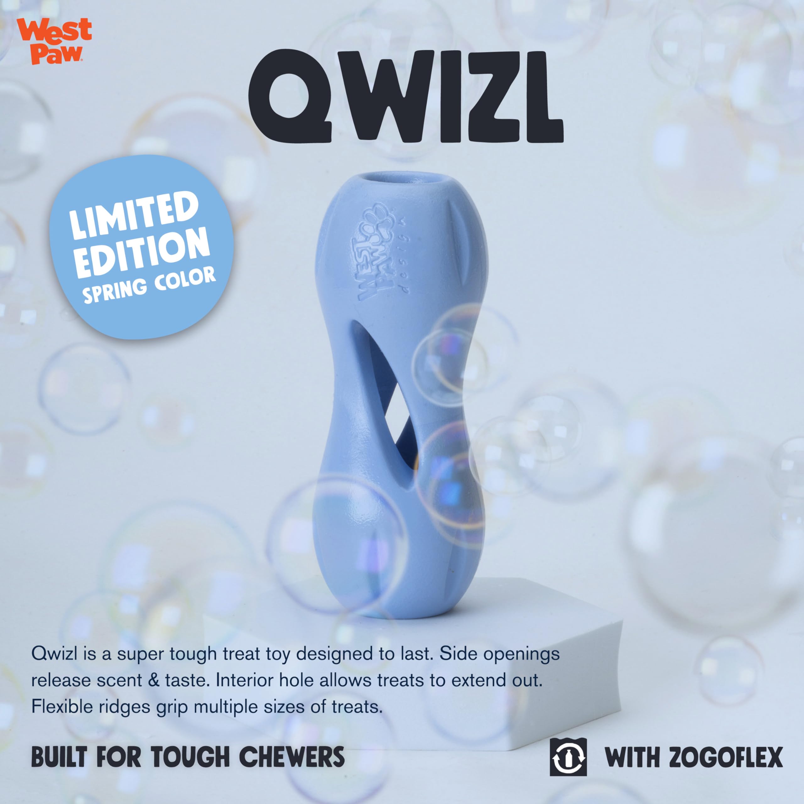 WEST PAW Zogoflex Qwizl Dog Puzzle Treat Toy - Interactive Chewing for Dogs - Dispenses Pet Treats - Brightly-Colored Dog Enrich