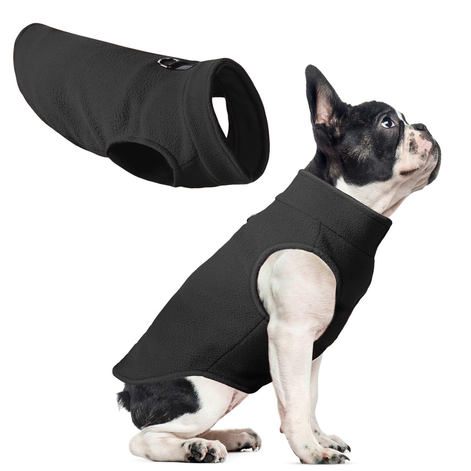 Fleece Dog Sweater Vest - Warm Pullover Dog Jackets For Small To Large Dogs, Stretchy Fleece Vest With D Ring Leash (Black, Xl)
