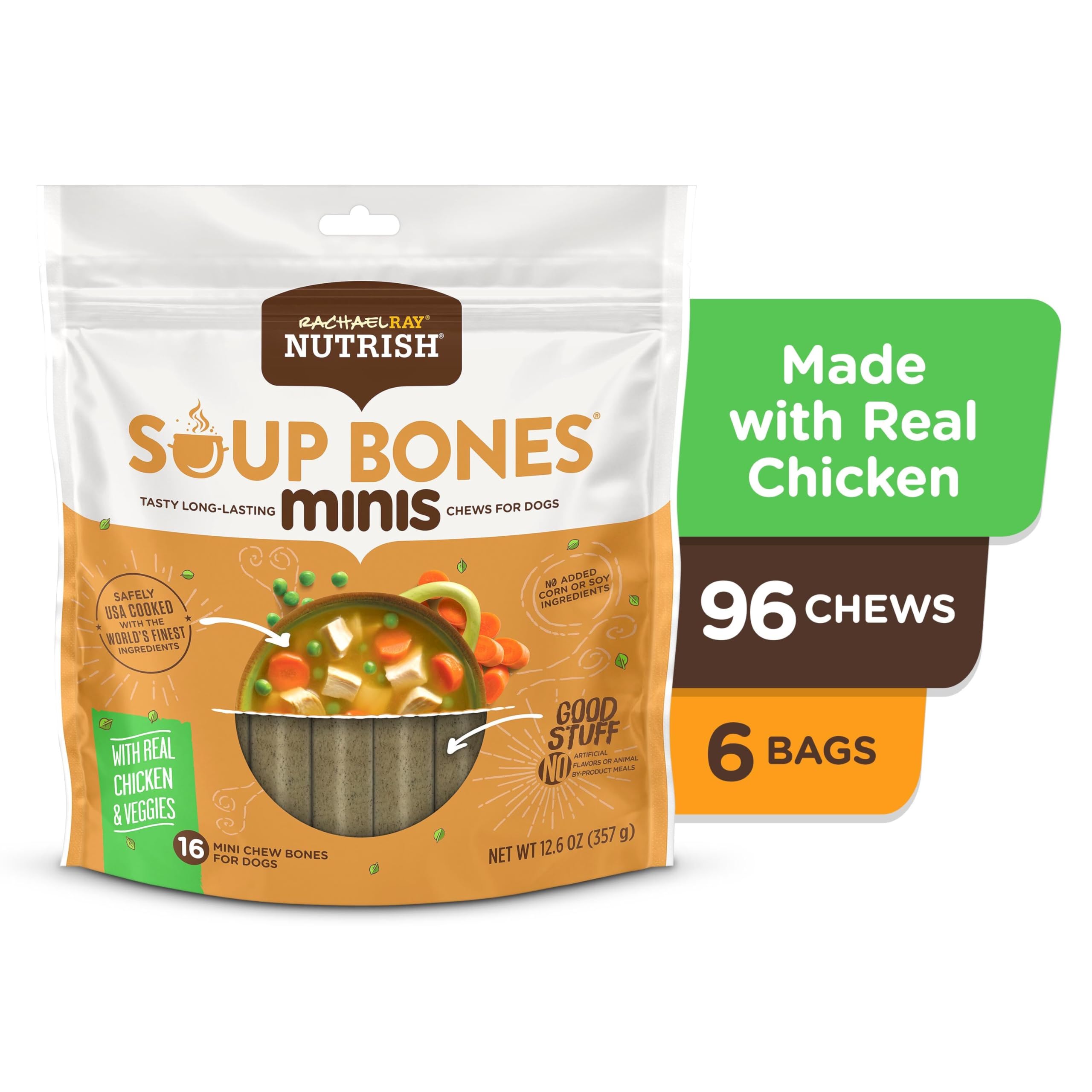 Nutrish Soup Bones Minis Dog Chews with Real Chicken & Veggies, 12.6 oz (Pack of 6)