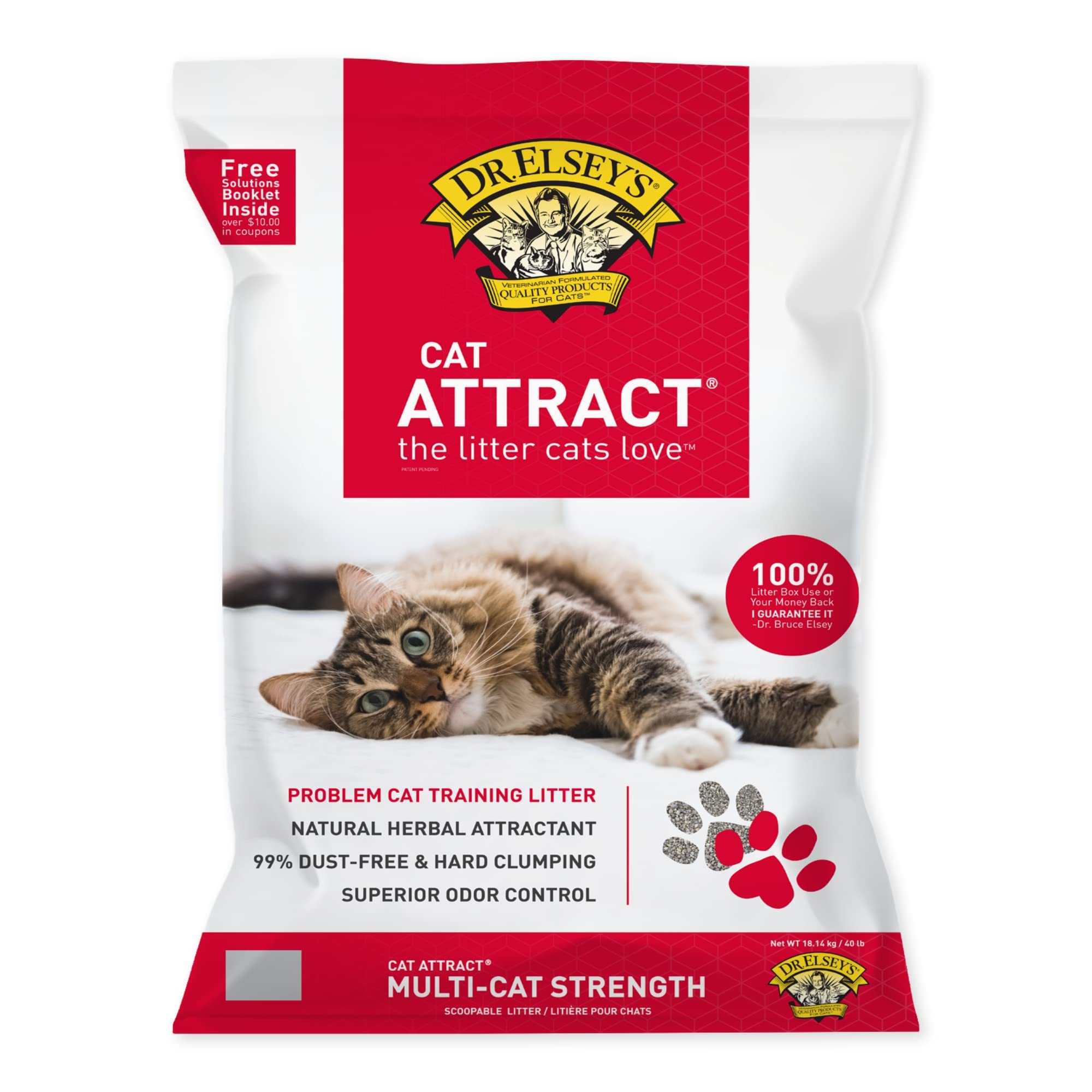 Dr. Elsey'S Premium Clumping Cat Litter - Cat Attract - 99% Dust-Free, Low Tracking, Hard Clumping, Superior Odor Control, Natural Herbal Attractant, Unscented & Natural Ingredients, 40 Lb