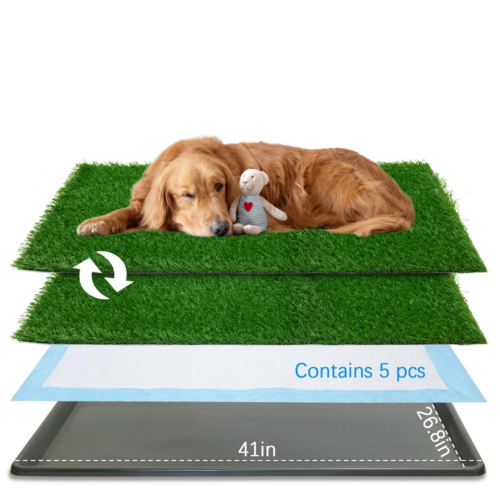 Oiyeefo Dog Grass Pad With Tray,41   X 26.8    Indoor Dog Potty With 2 Packs Replacement Artificial Fake Grass-5 Packs Disposabl