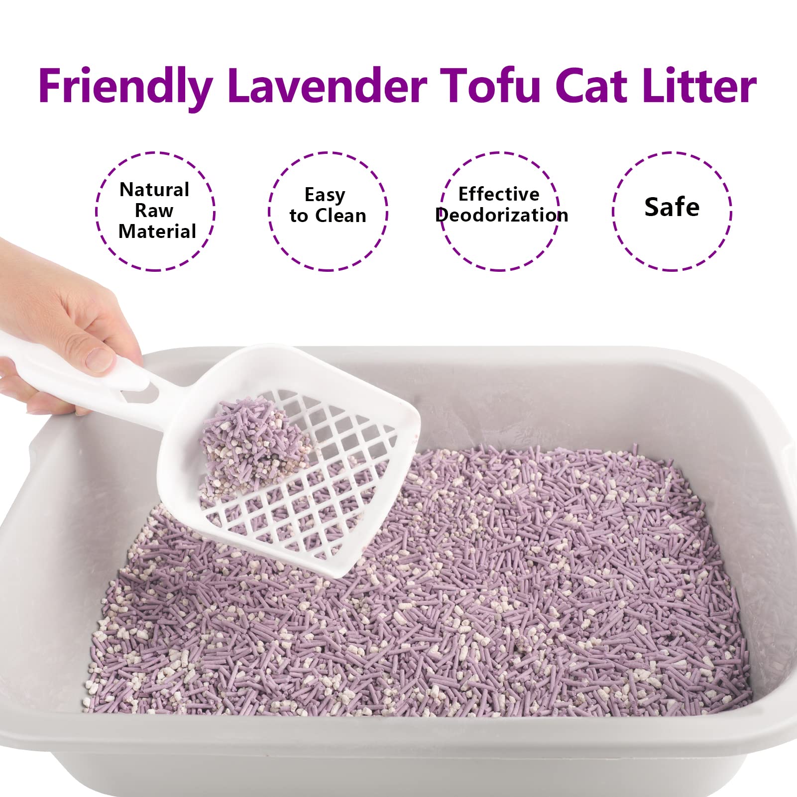 Tofu Cat Litter, Dust-Free Kitty Litter, Ultra Absorbent Clumping Cat Pellet Litter, Fast Drying, Lavender Cat Tofu Litter Odor