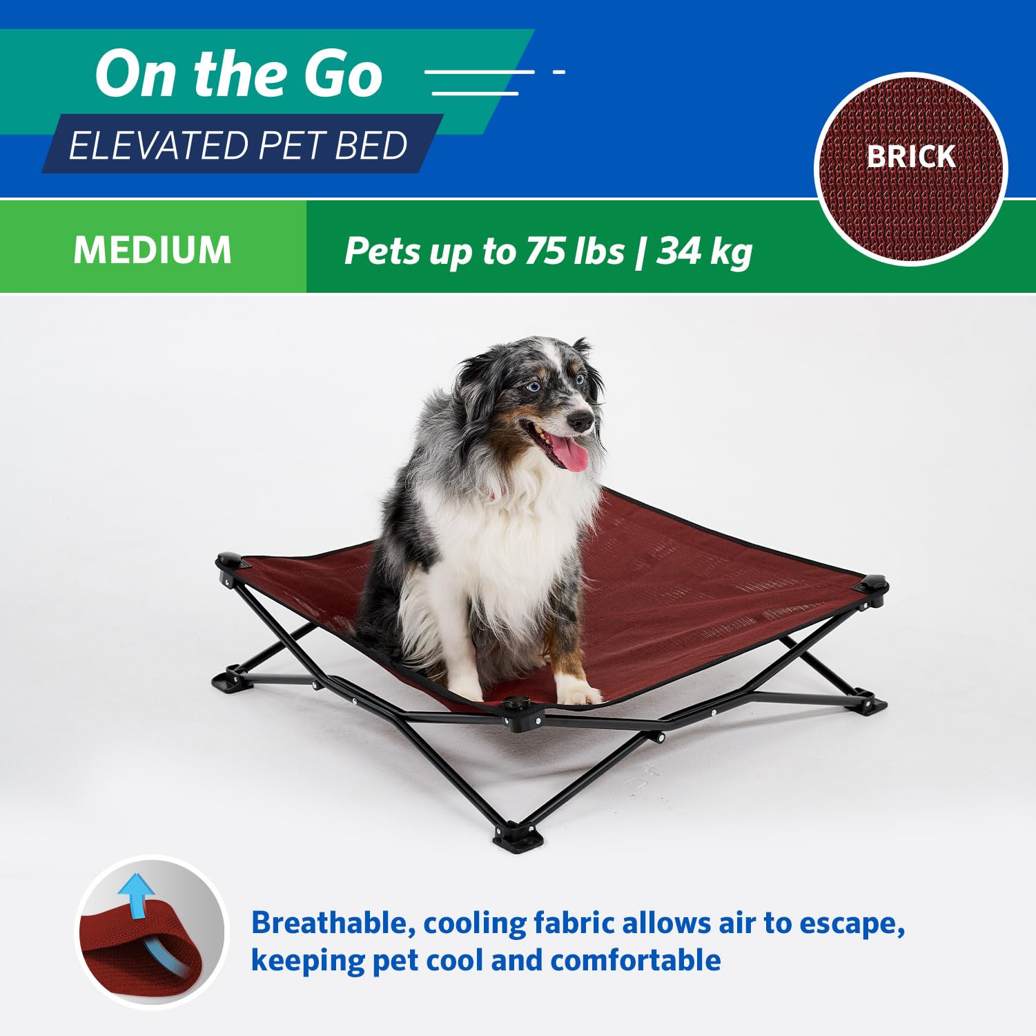 Coolaroo On The Go Pet Bed - Brick - Medium (30'' X 30'')