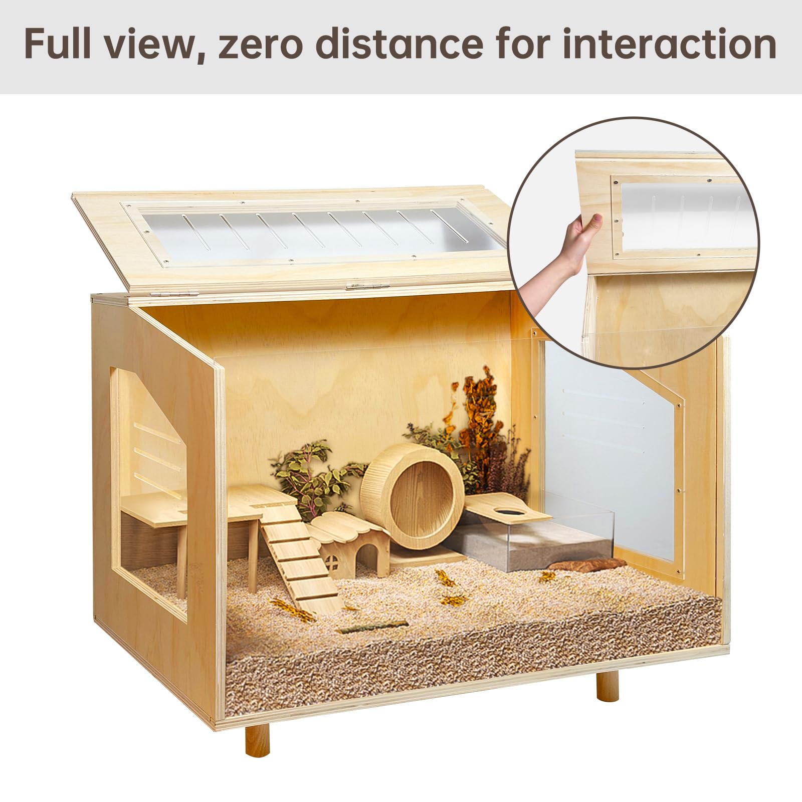 PEJOYT Wooden Hamster Cage, 24" Acrylic Small Animal Habitat, Open Top Design, Model PEJOYT16888
