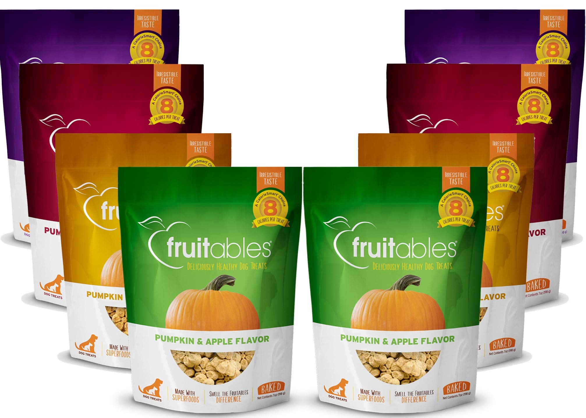 Fruitables Baked Dog Treats Variety Pack of 8 (Pumpkin & Apple, Banana, Blueberry, Cranberry - 7 oz (8 Pack)