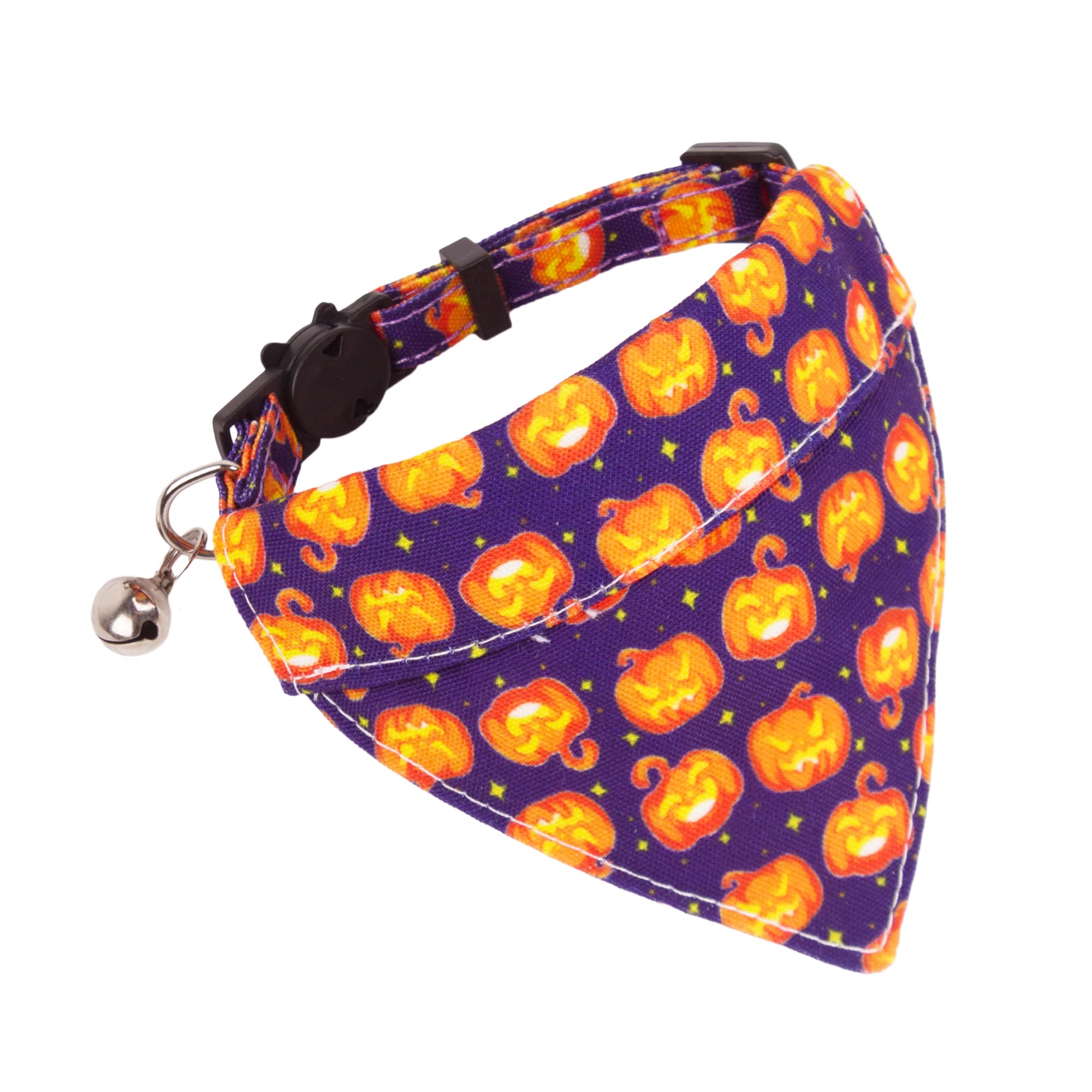 Adoggygo Halloween Cat Collar Breakaway With Removable Bowtie Bandana - 2 Pack Halloween Cat Bandana Collar Pumpkin Cat Kitten Collars Cat Halloween Bowtie Bandana Collar For Cat Kitten (Halloween)