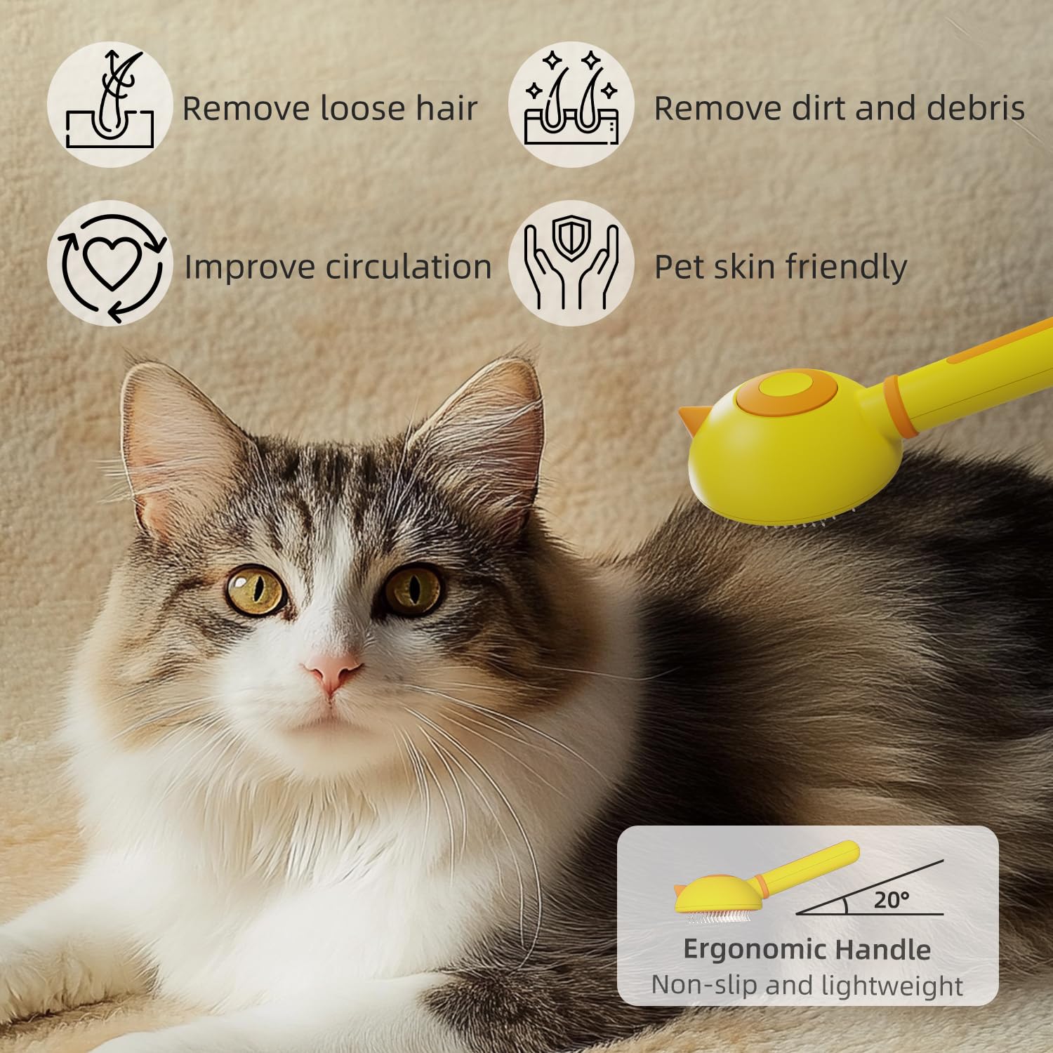 Cat Brush for Shedding, Self-Cleaning Slicker Brush for Indoor Cats, Gently Remove Loose Fur, Pet Grooming Massage Deshedding To